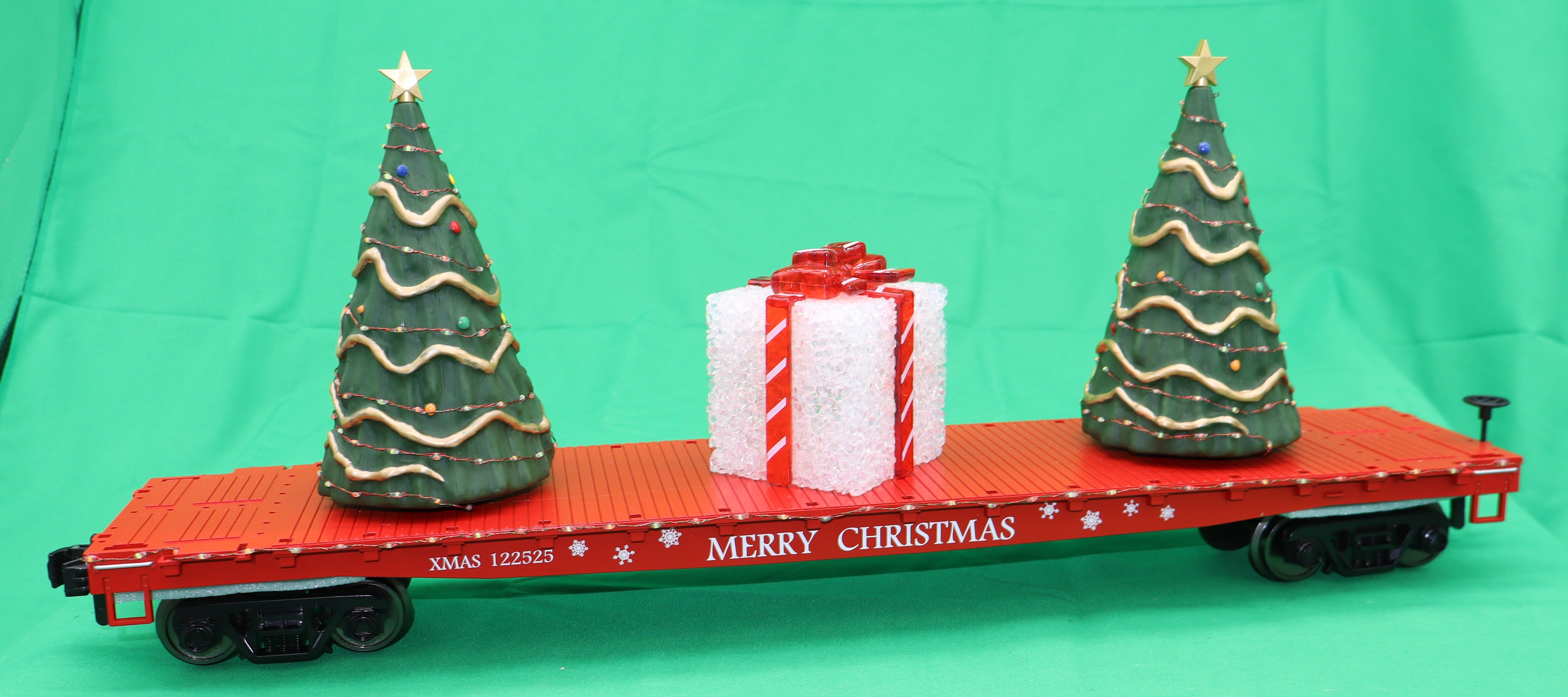 MTH 70-76073 - Flat Car "Christmas" #122525 w/ Lighted Christmas Trees