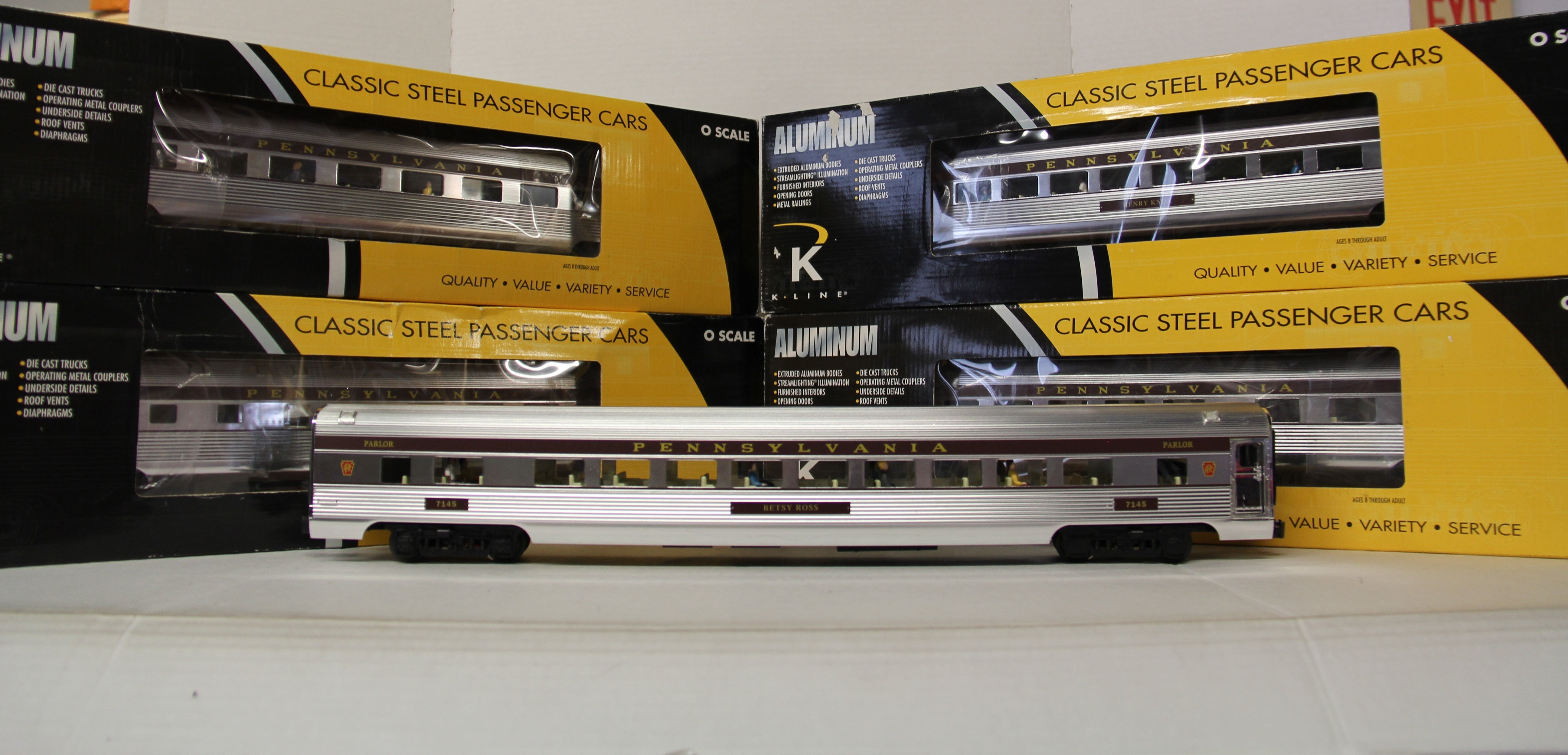 K Line K4680-40006,7,8,9,10 PRR 21" Extruded Aluminum Passenger Cars 5 Car Set-Second hand-M6538