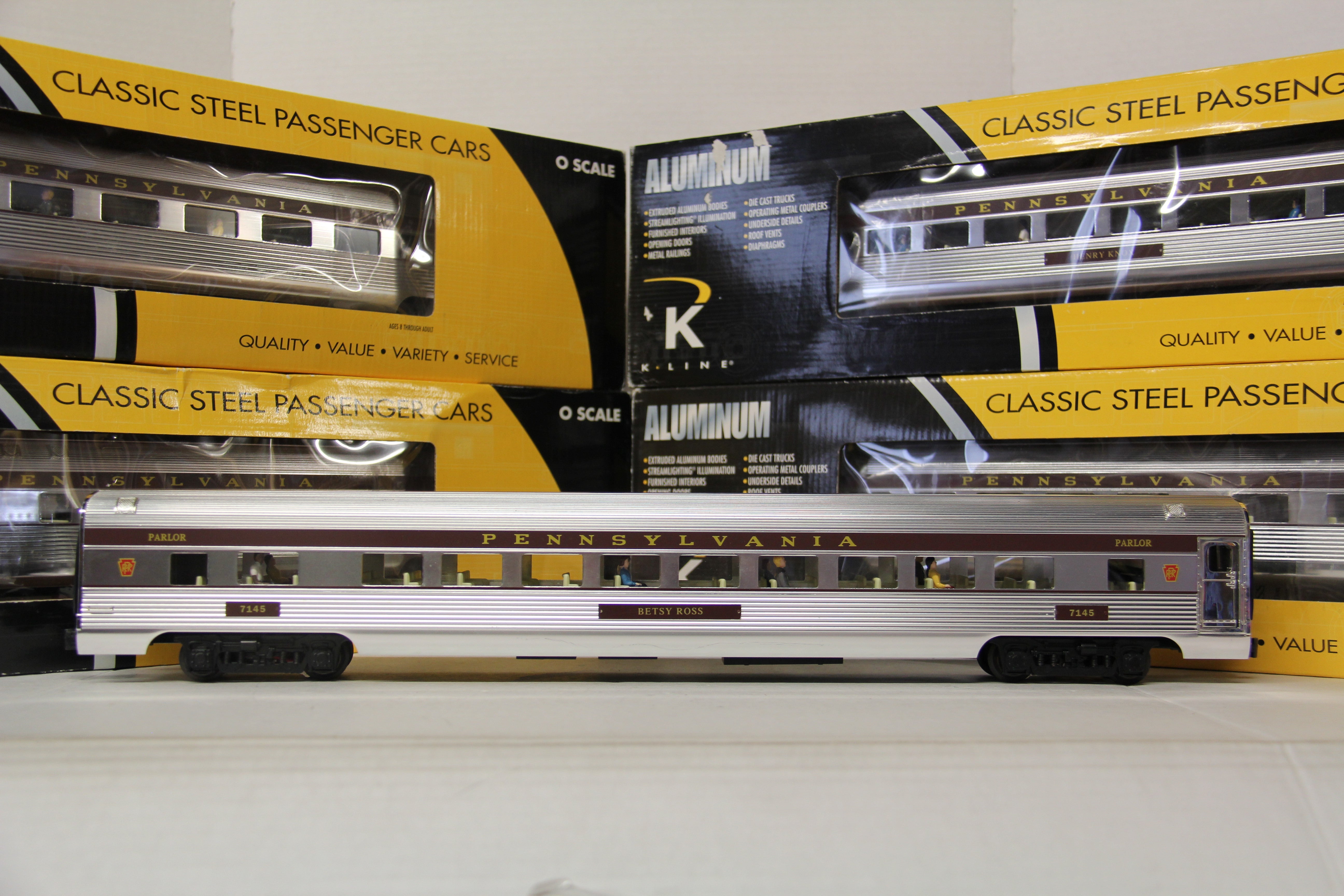 K Line K4680-40006,7,8,9,10 PRR 21" Extruded Aluminum Passenger Cars 5 Car Set-Second hand-M6538