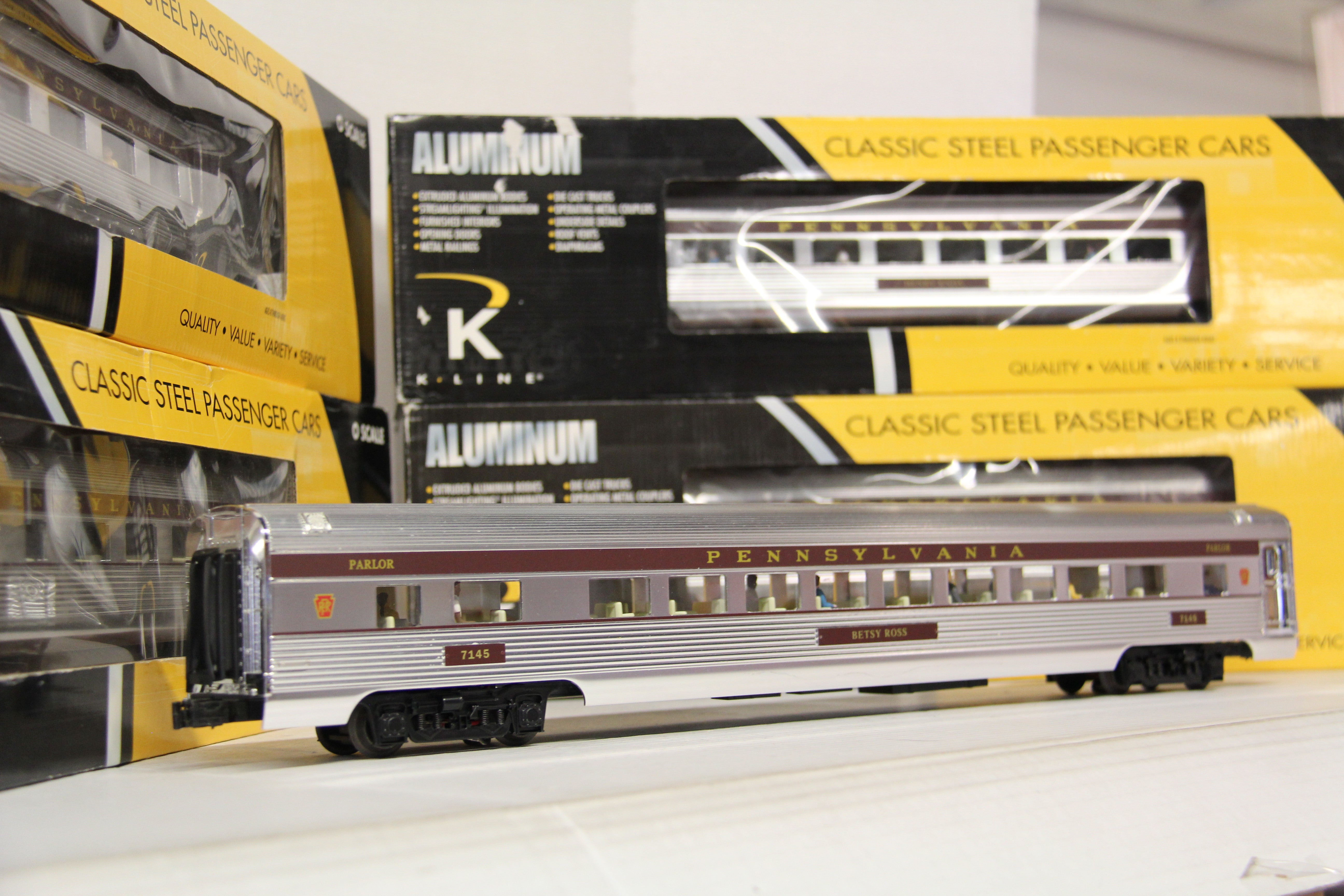 K Line K4680-40006,7,8,9,10 PRR 21" Extruded Aluminum Passenger Cars 5 Car Set-Second hand-M6538