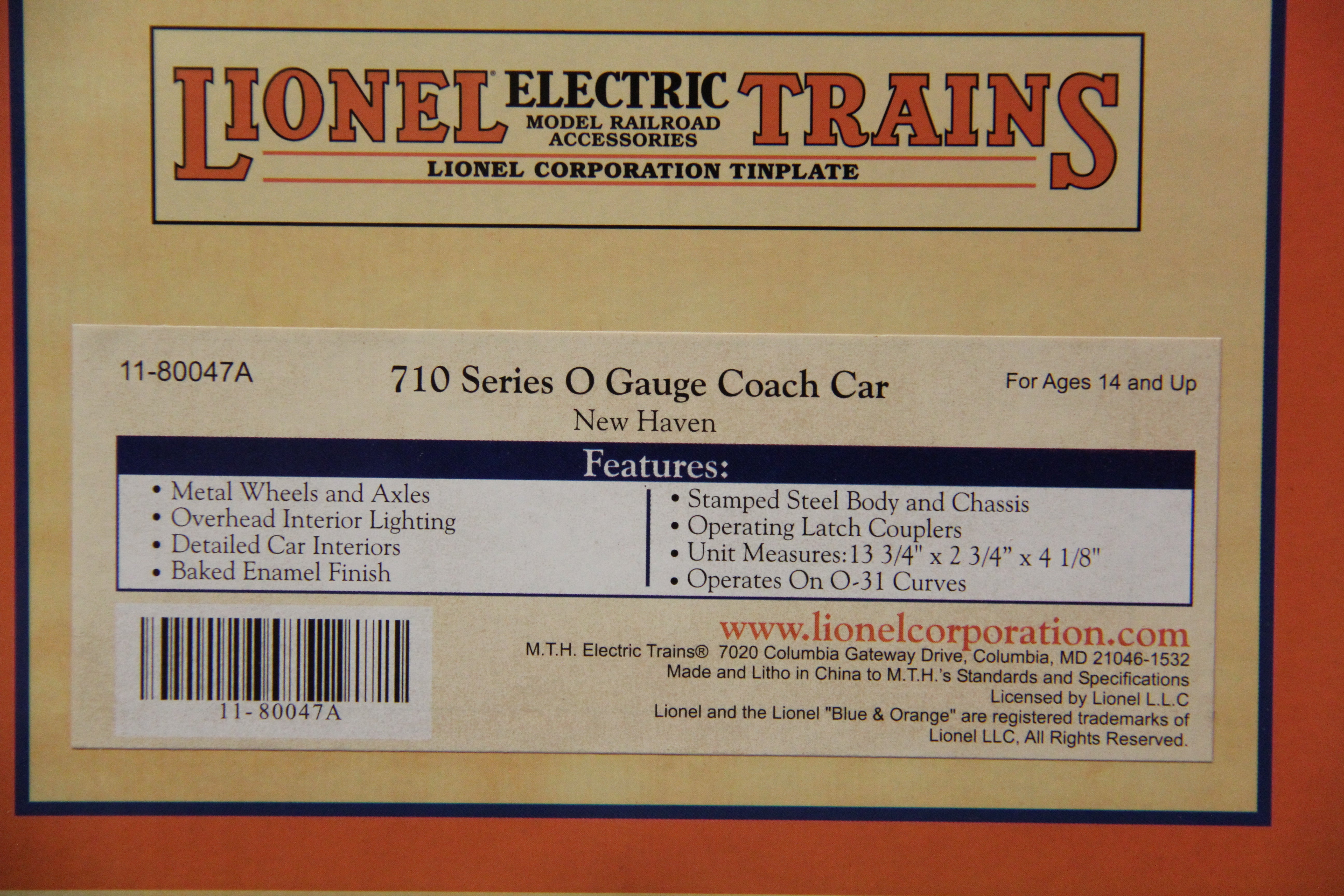 Lionel 11-80047A,B, C New Haven 710 Series O Gauge 3 Car Passenger Set-Second hand-M4644