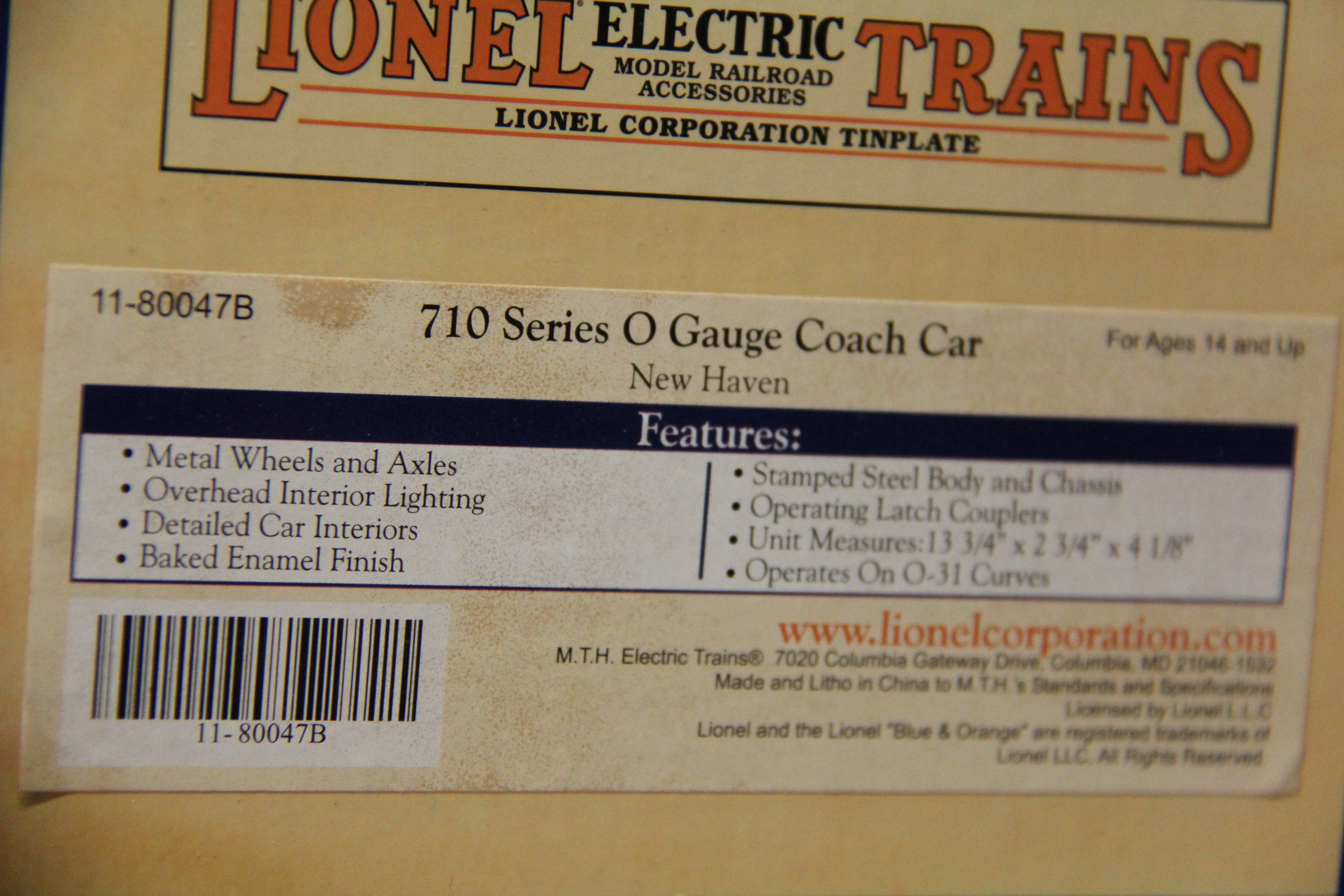 Lionel 11-80047A,B, C New Haven 710 Series O Gauge 3 Car Passenger Set-Second hand-M4644