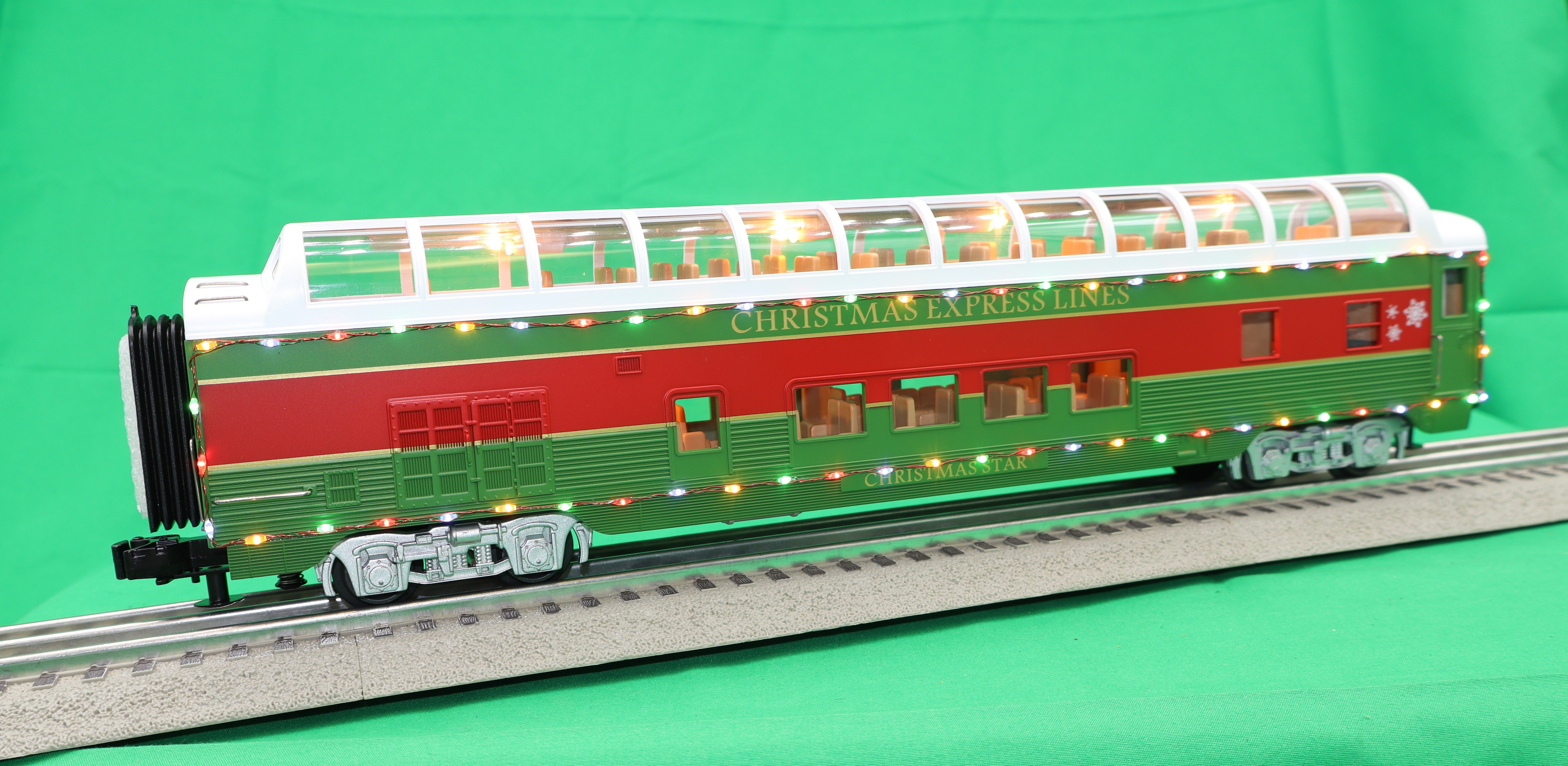 MTH 30-68289 - 60’ Streamlined Full-Length Vista Dome Car "Christmas" #Christmas Star w/ LED Lights