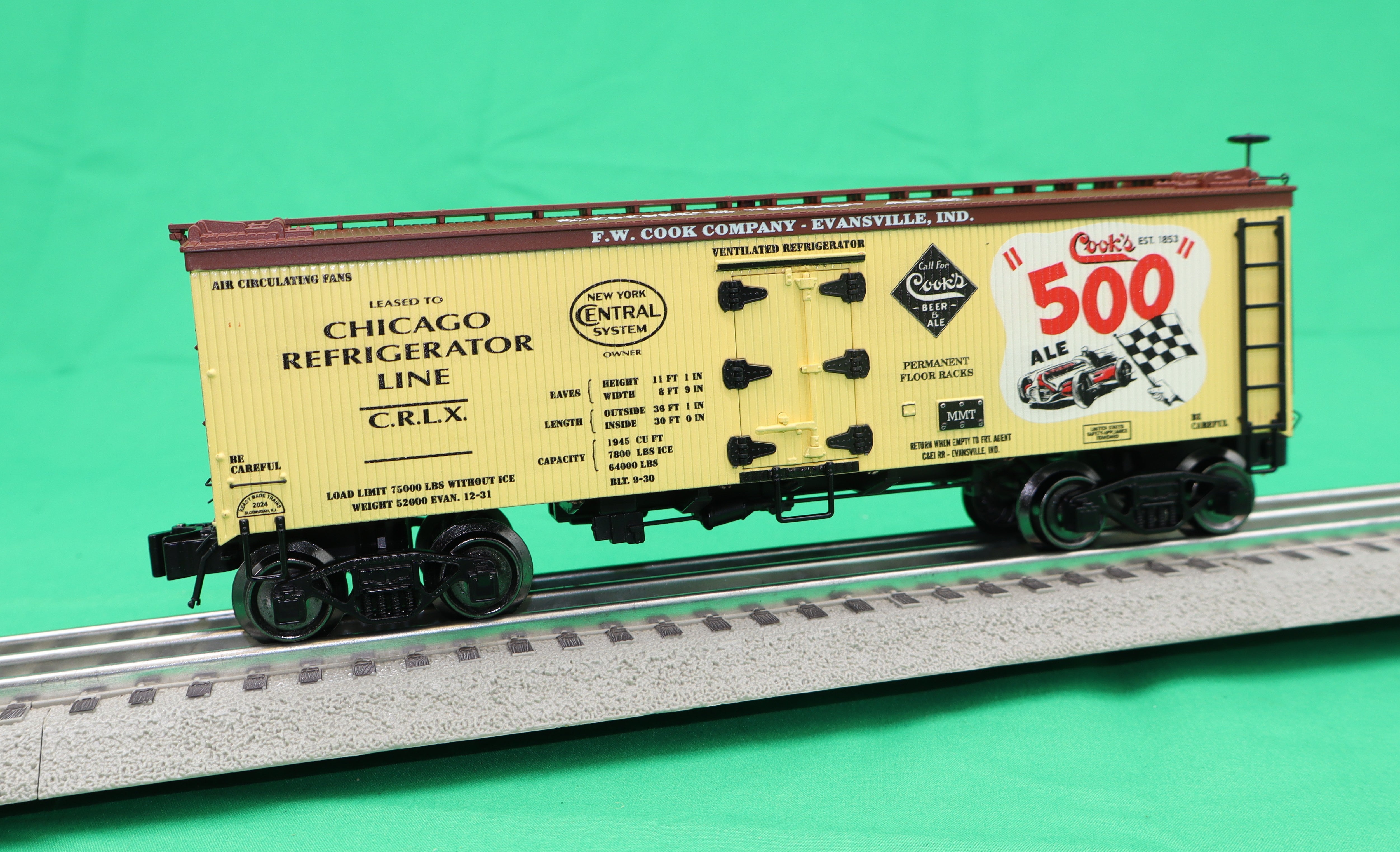 Ready Made Trains RMT-86199-153 - 36' Woodside Reefer Car "Chicago Refrigerator Line" (Cook's 500 Ale) - Custom Run for MrMuffin'sTrains
