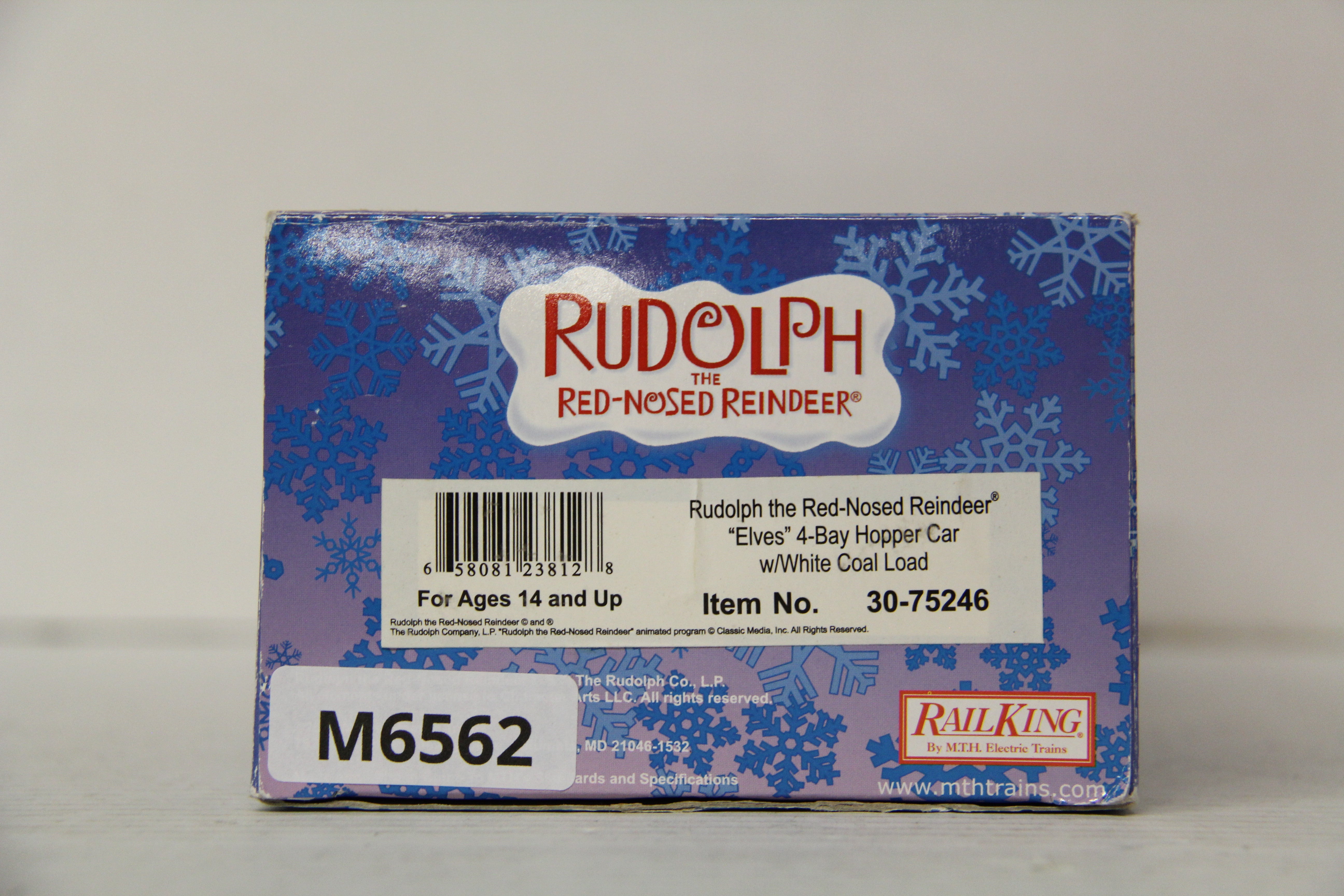 Rail King 30-75246 Rudolph the Red Nosed Reindeer "Elves" 4 Bay Hopper Car w/ White Coal Load-Second hand-M6562