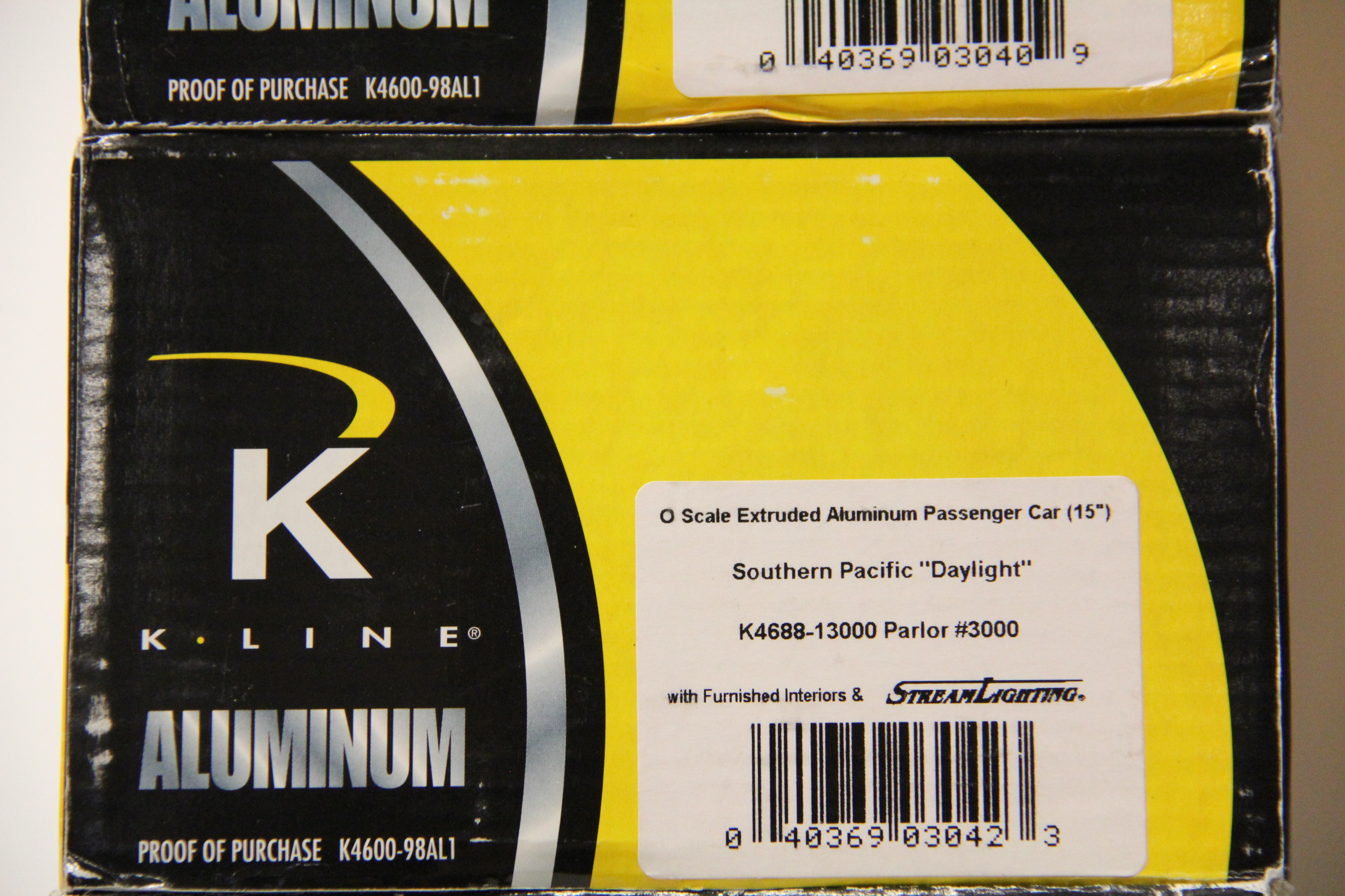 K Line K4688-12952 Southern Pacific "Daylight" 15" Extruded Aluminum Passenger Cars 5 Car Set-Second hand-M6565