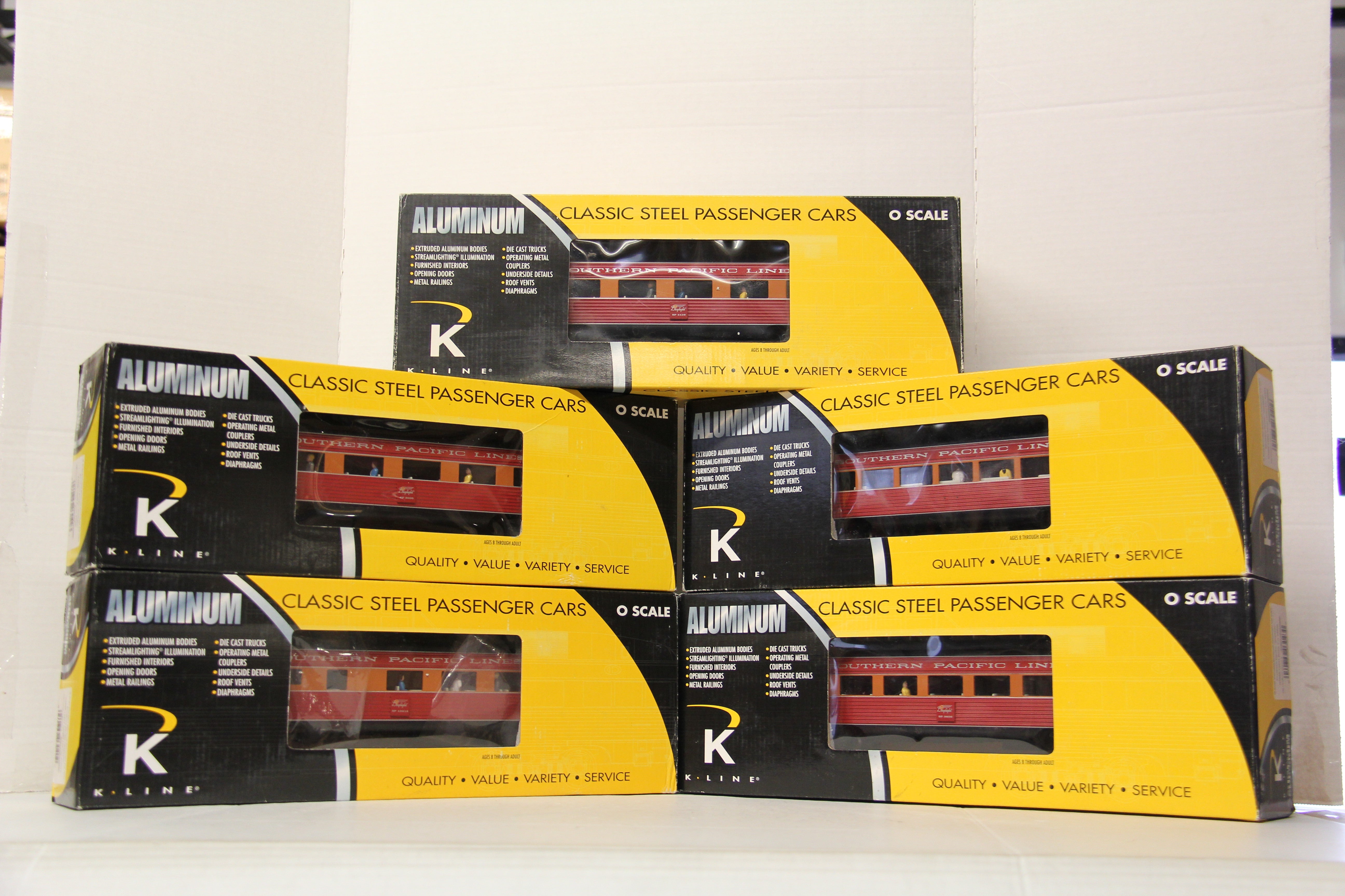 K Line K4688-12952 Southern Pacific "Daylight" 15" Extruded Aluminum Passenger Cars 5 Car Set-Second hand-M6565