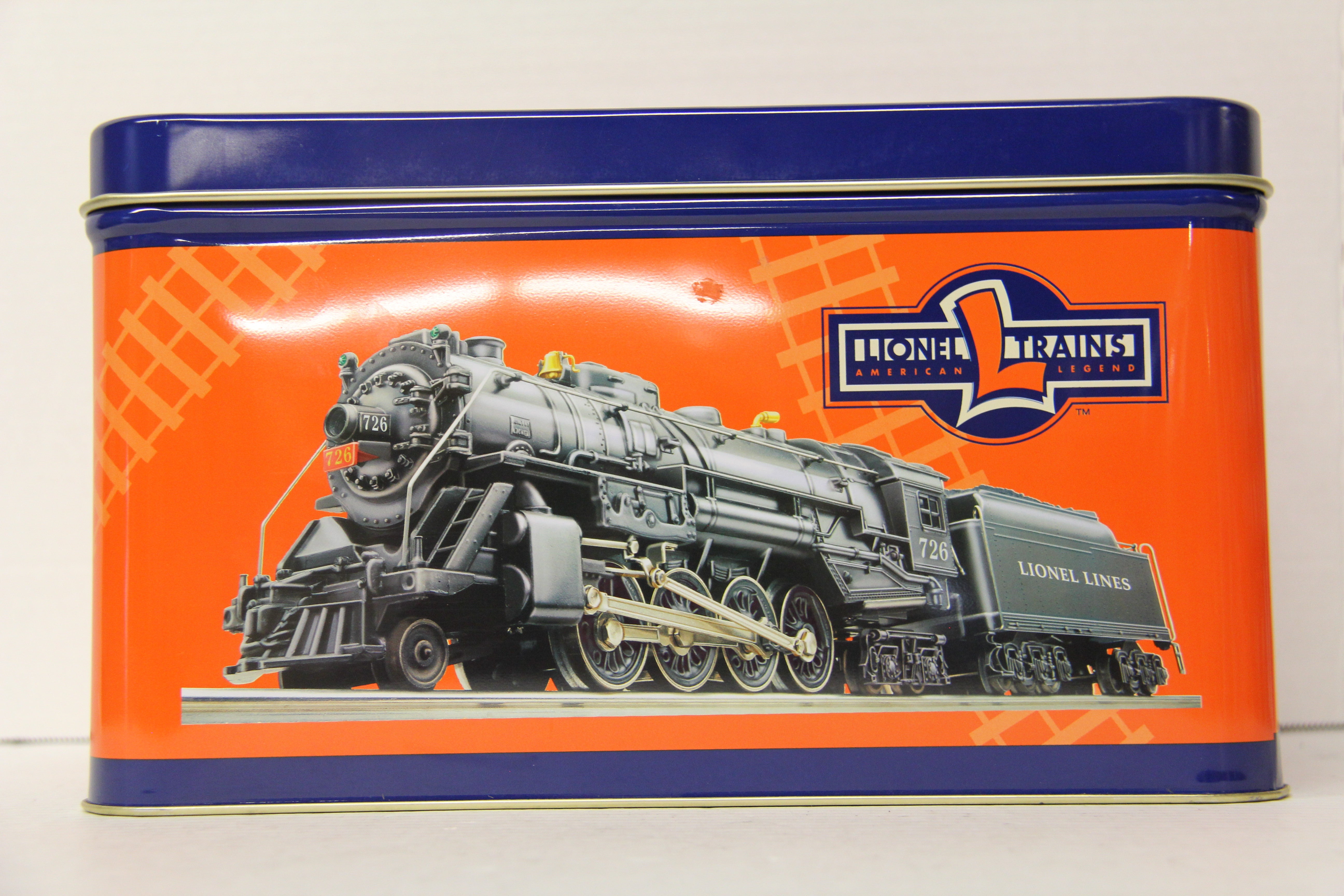 Large Lionel Legendary Trains Tin with Lionel Lines 726 Berkshire Steam & Tender Ornaments inside-Second hand-M6567