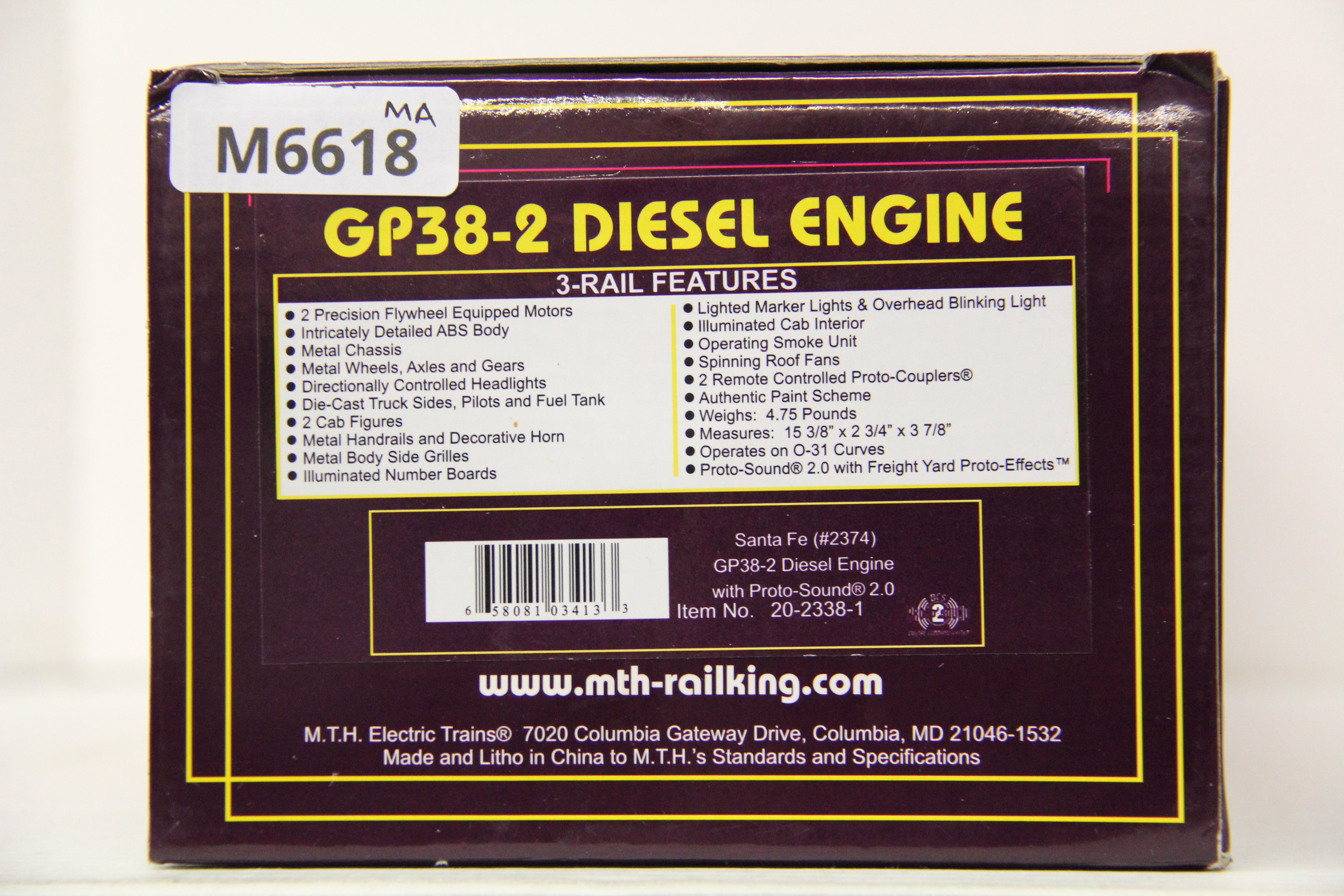 MTH 20-2338-1 Santa Fe GP-38-2 Diesel Engine-Second hand-M6618