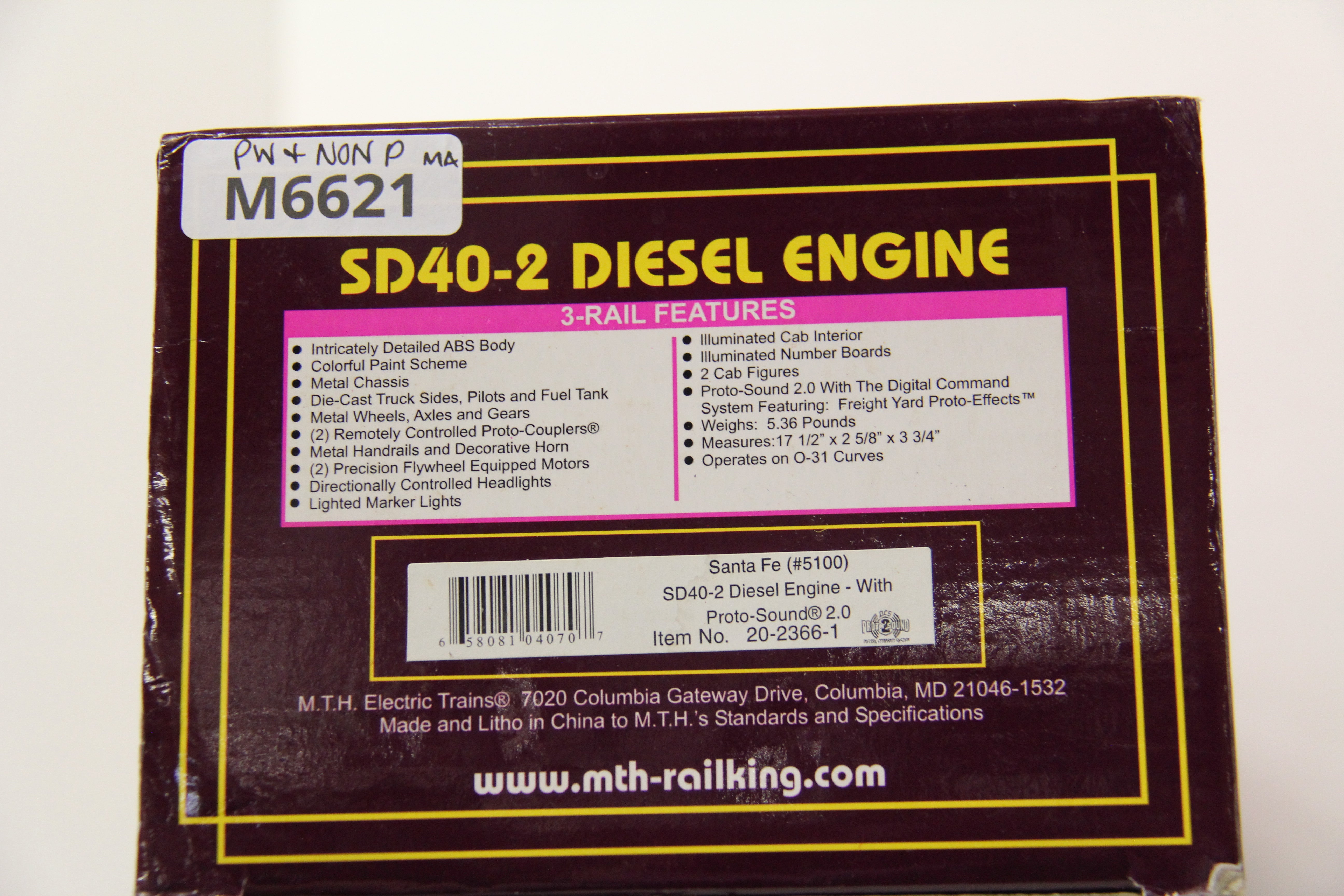 MTH 20-2366-1 & 20-2366-3 Santa Fe SD40-2 Diesel Engine Pwd & Non Powered Set-Second hand-M6621