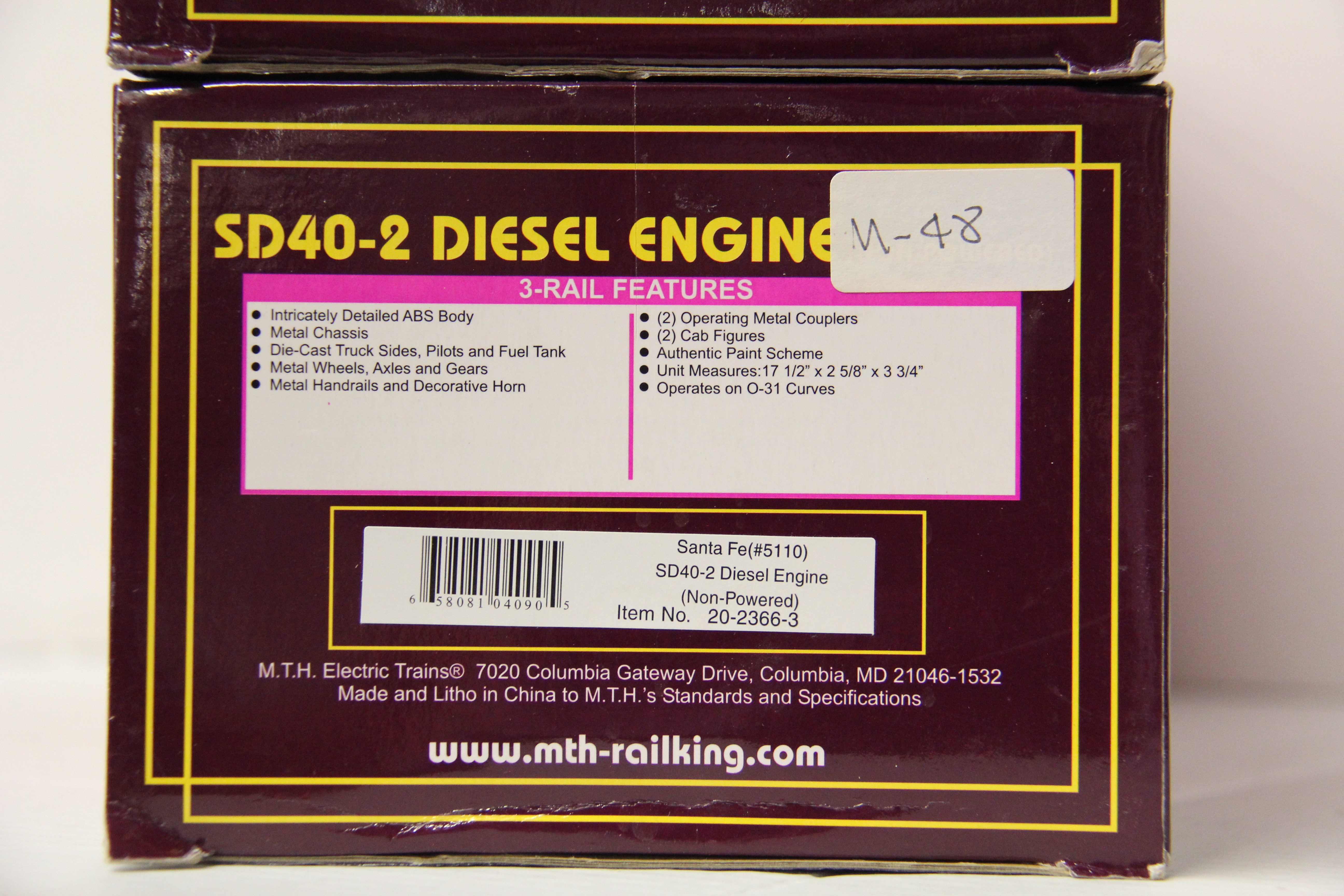 MTH 20-2366-1 & 20-2366-3 Santa Fe SD40-2 Diesel Engine Pwd & Non Powered Set-Second hand-M6621