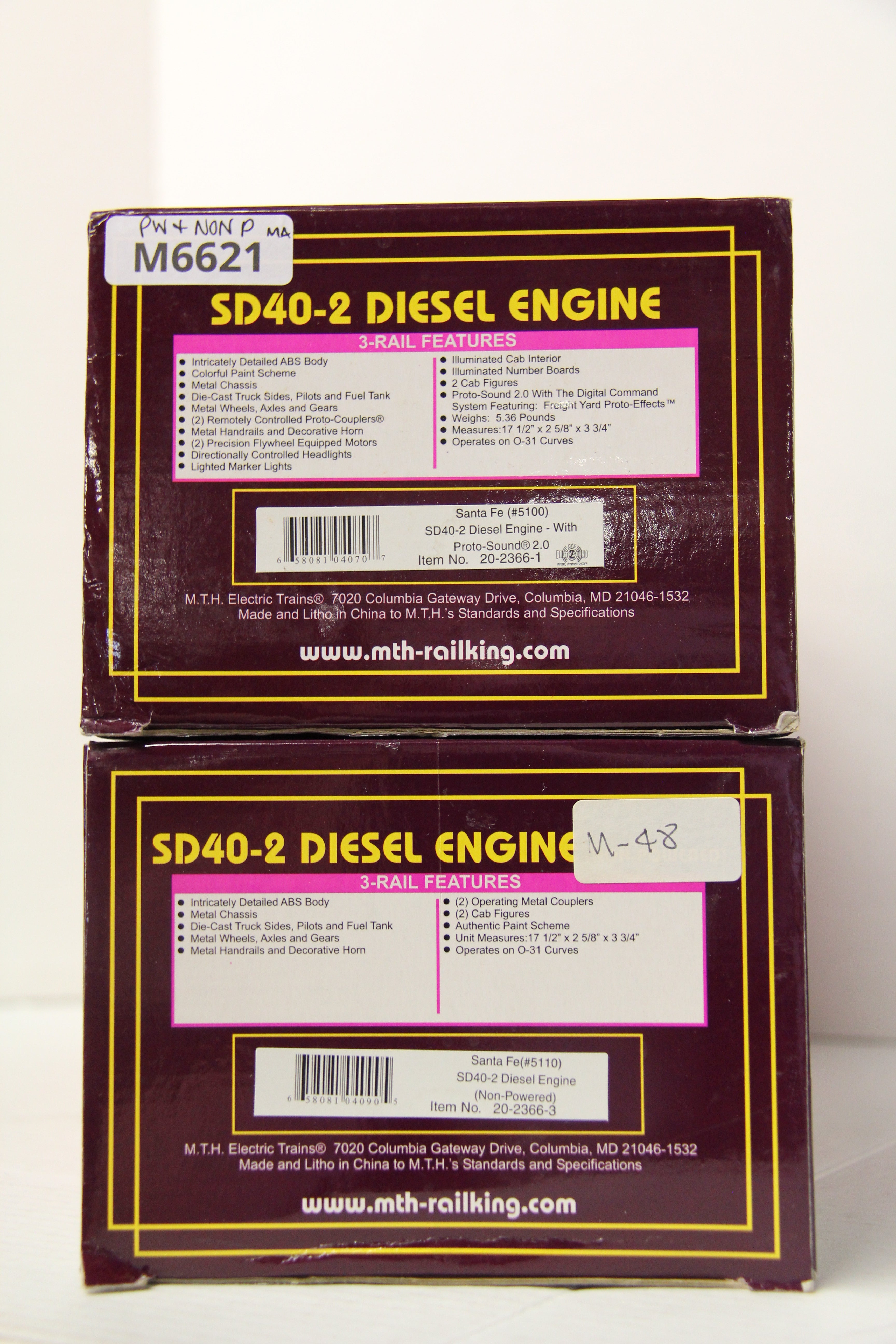MTH 20-2366-1 & 20-2366-3 Santa Fe SD40-2 Diesel Engine Pwd & Non Powered Set-Second hand-M6621