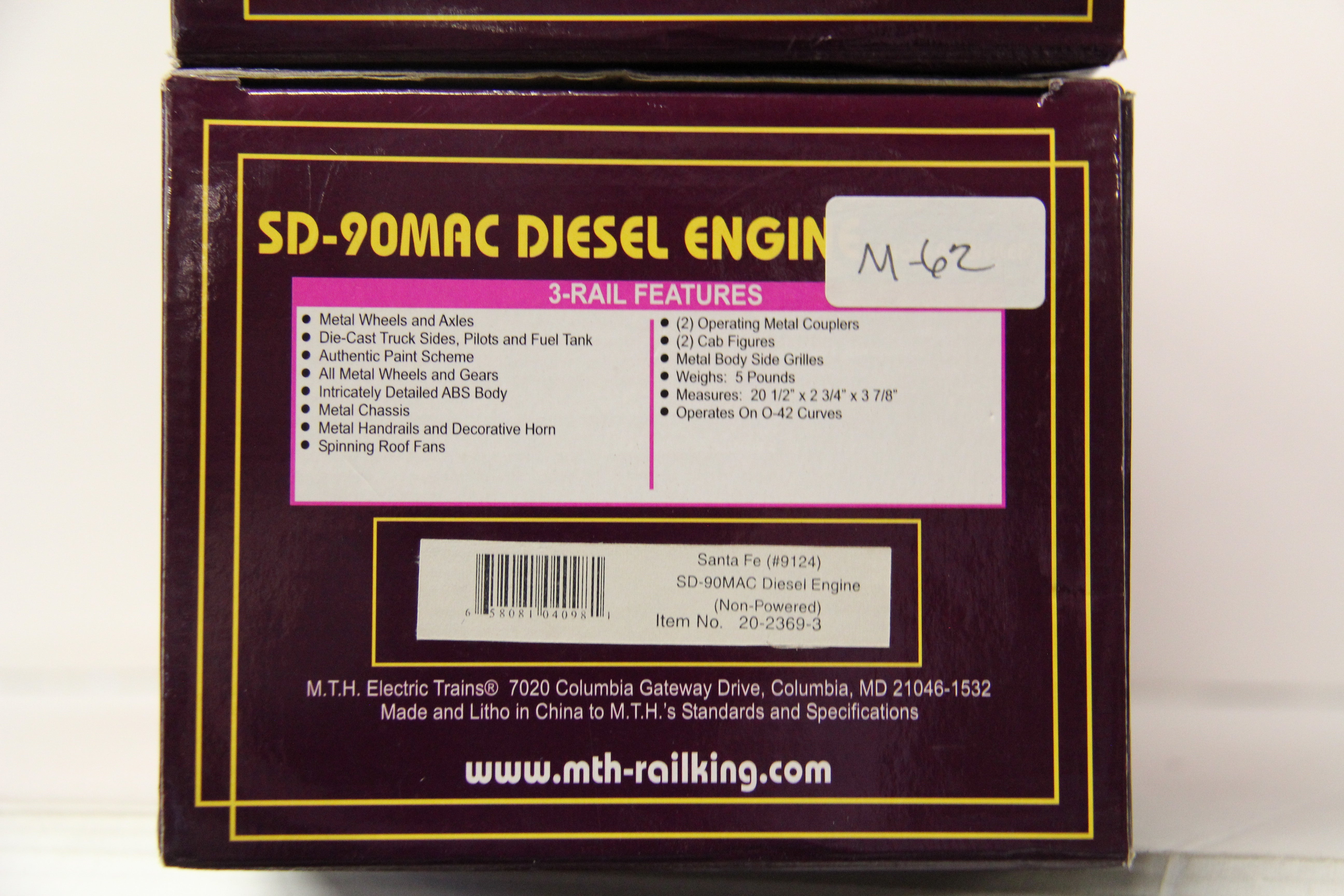 MTH 20-2369-1 & 20-2369-3 Santa Fe SD-90MAC Diesel Engine and Non Powered Set-Second hand-M6622