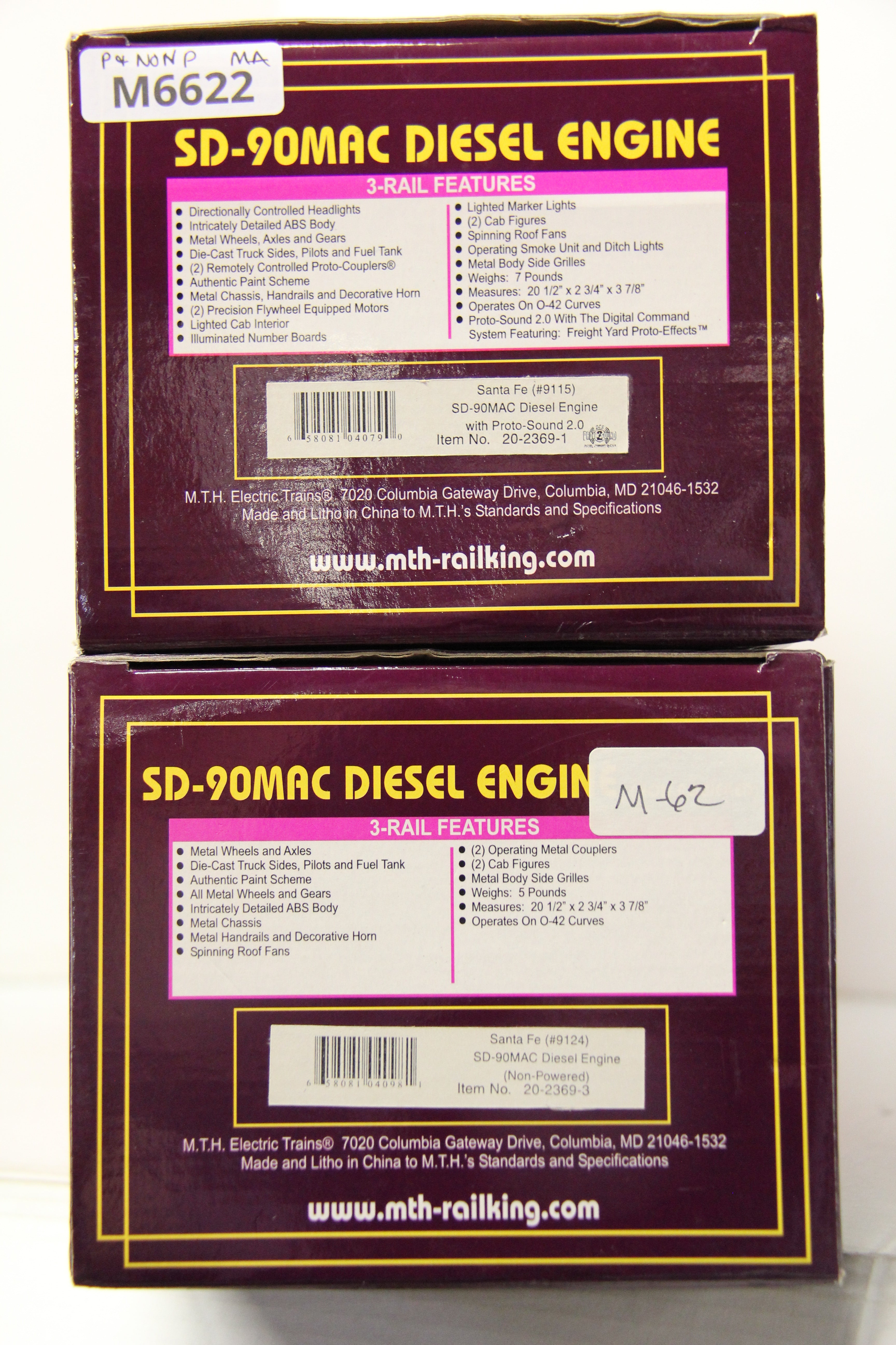 MTH 20-2369-1 & 20-2369-3 Santa Fe SD-90MAC Diesel Engine and Non Powered Set-Second hand-M6622
