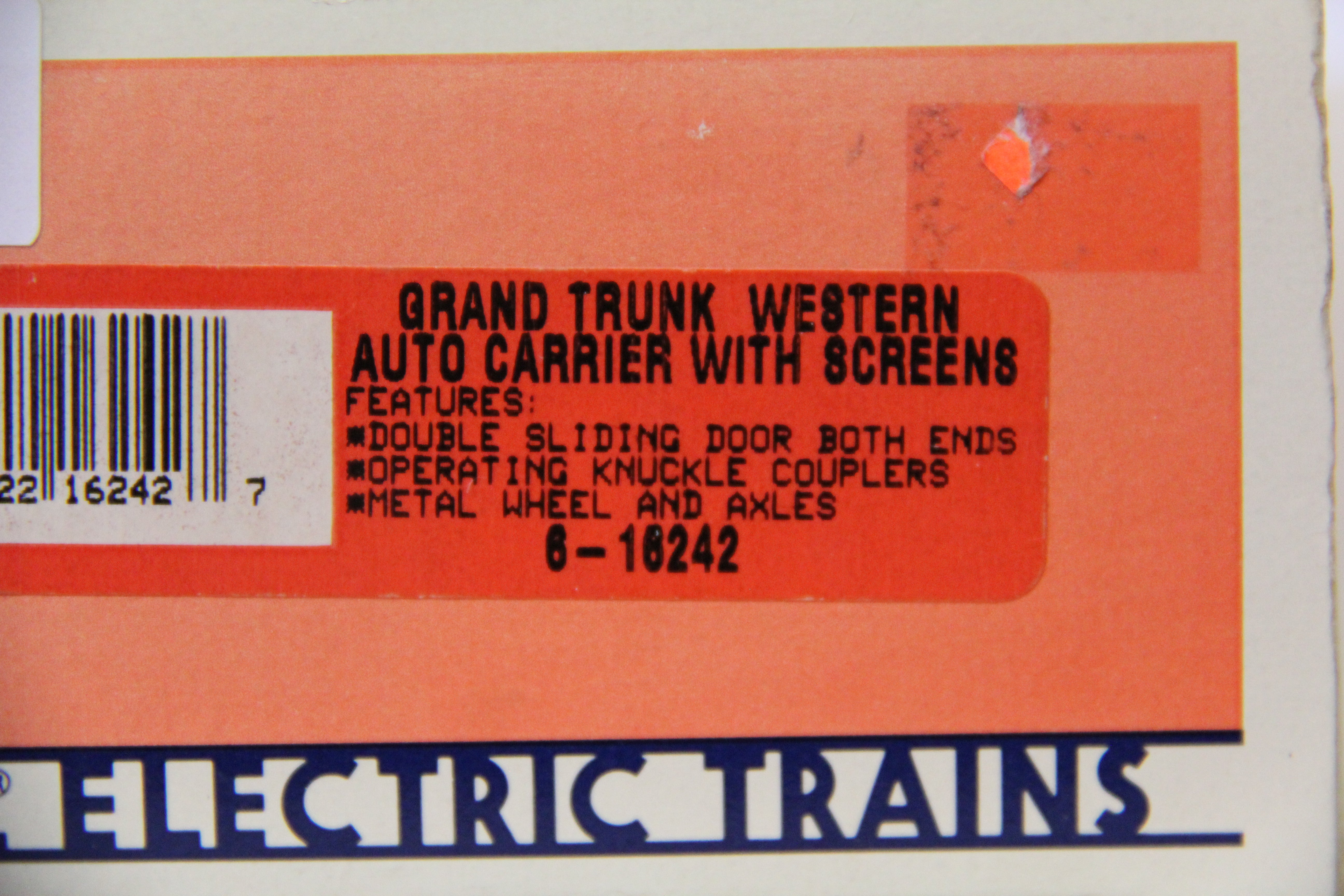 Lionel 6-16242 Grand Trunk Western Auto Carrier w/ Screens-Second hand-M4796