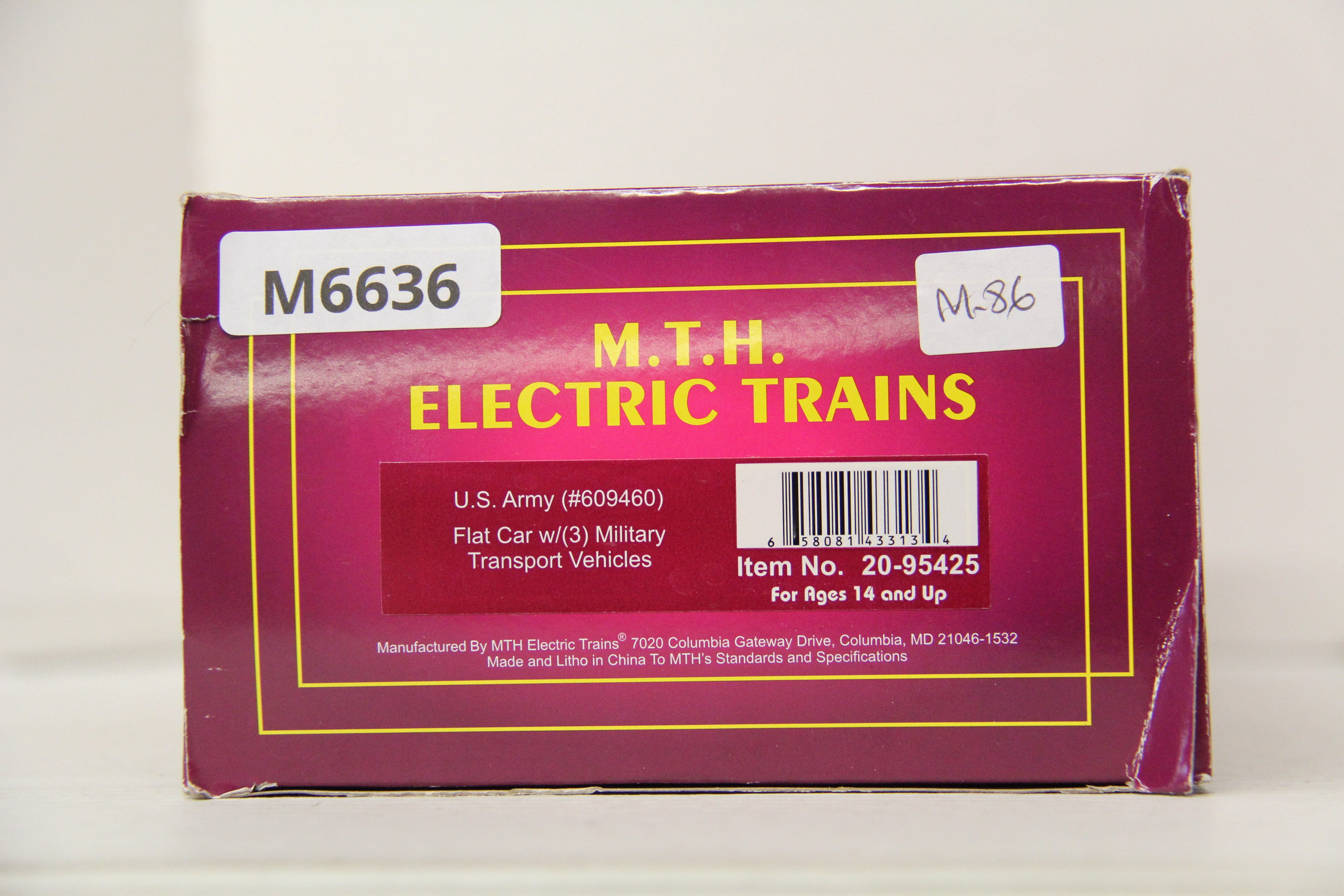 MTH 20-95425 US Army Flat Car w/ 3 Military Transport Vehicles-Second hand-M6636