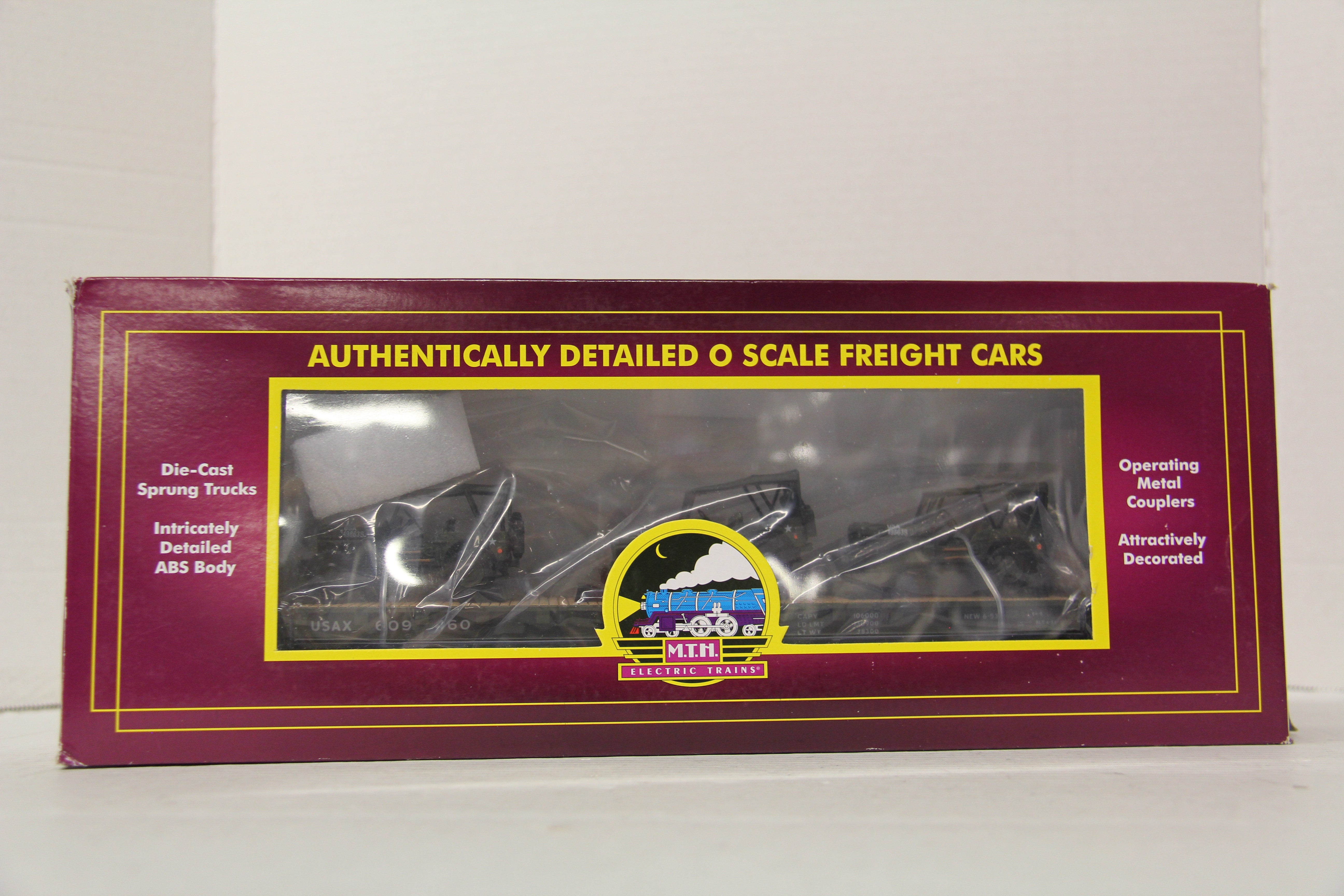 MTH 20-95425 US Army Flat Car w/ 3 Military Transport Vehicles-Second hand-M6636