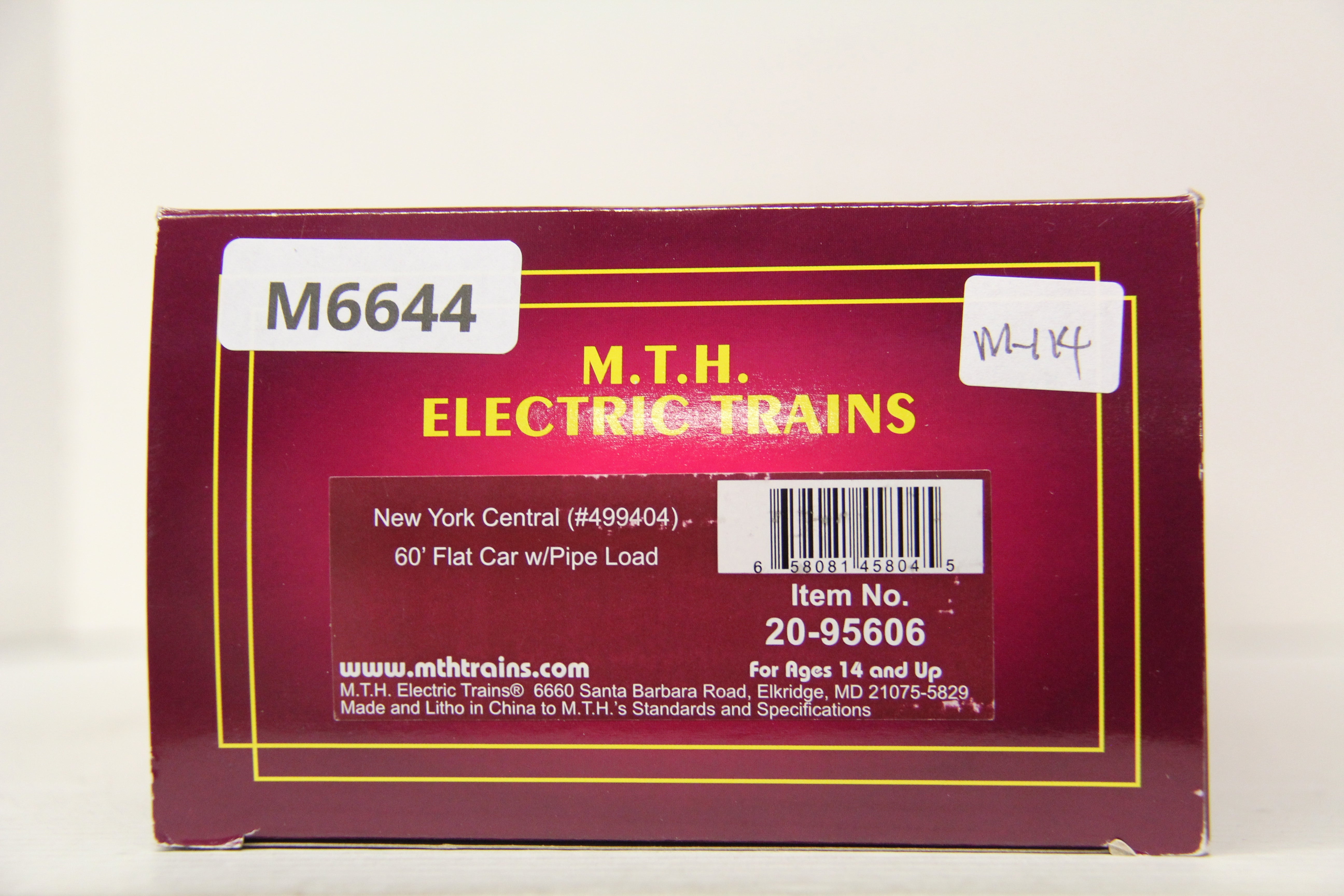 MTH 20-95606 New York Central 60' Flat Car w/ Pipe Load-Second hand-M6644