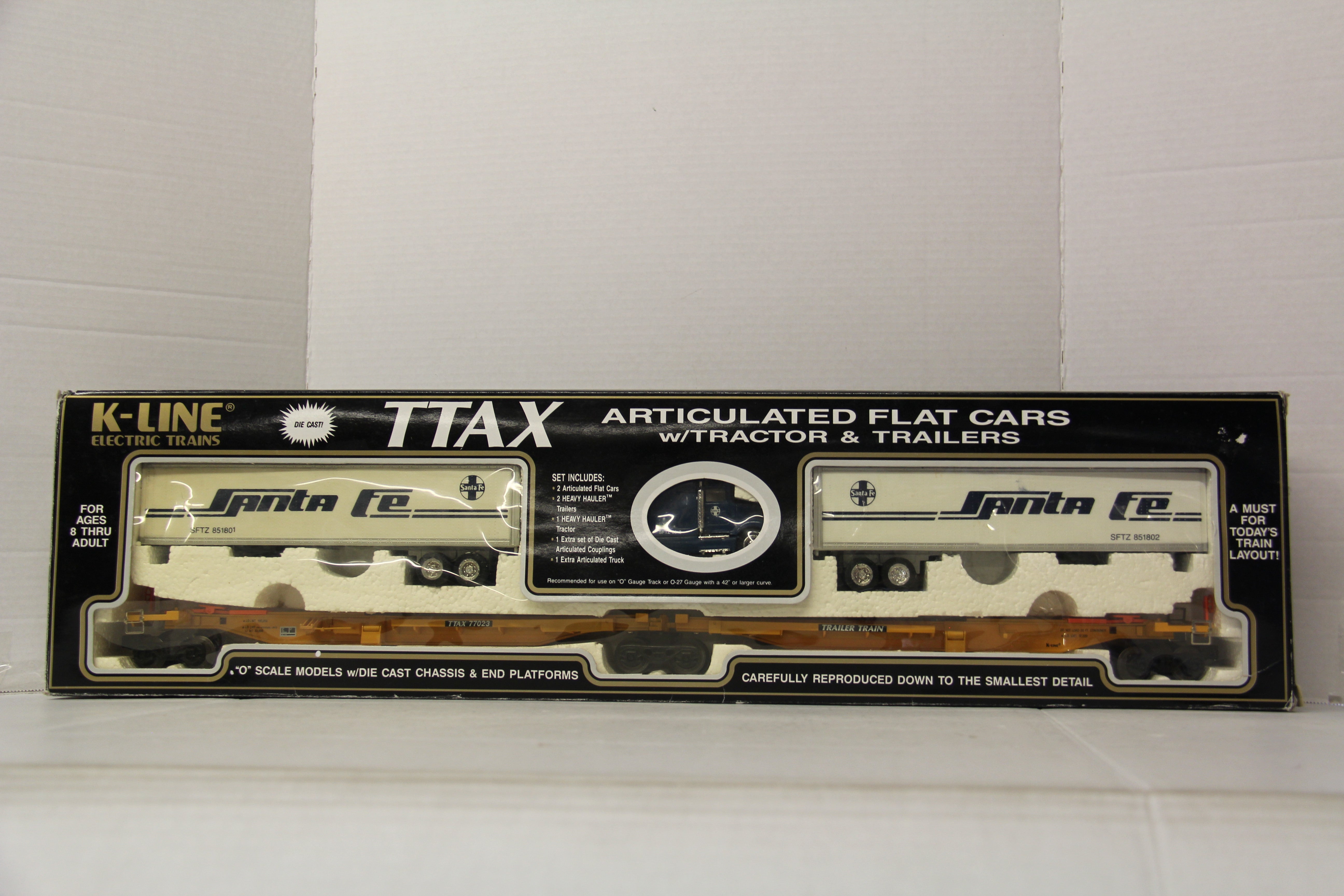 K Line K77023 Santa Fe TTAX Articulated Flat Cars w/ Tractor & Trailers 2-PAC-Second hand-M6653