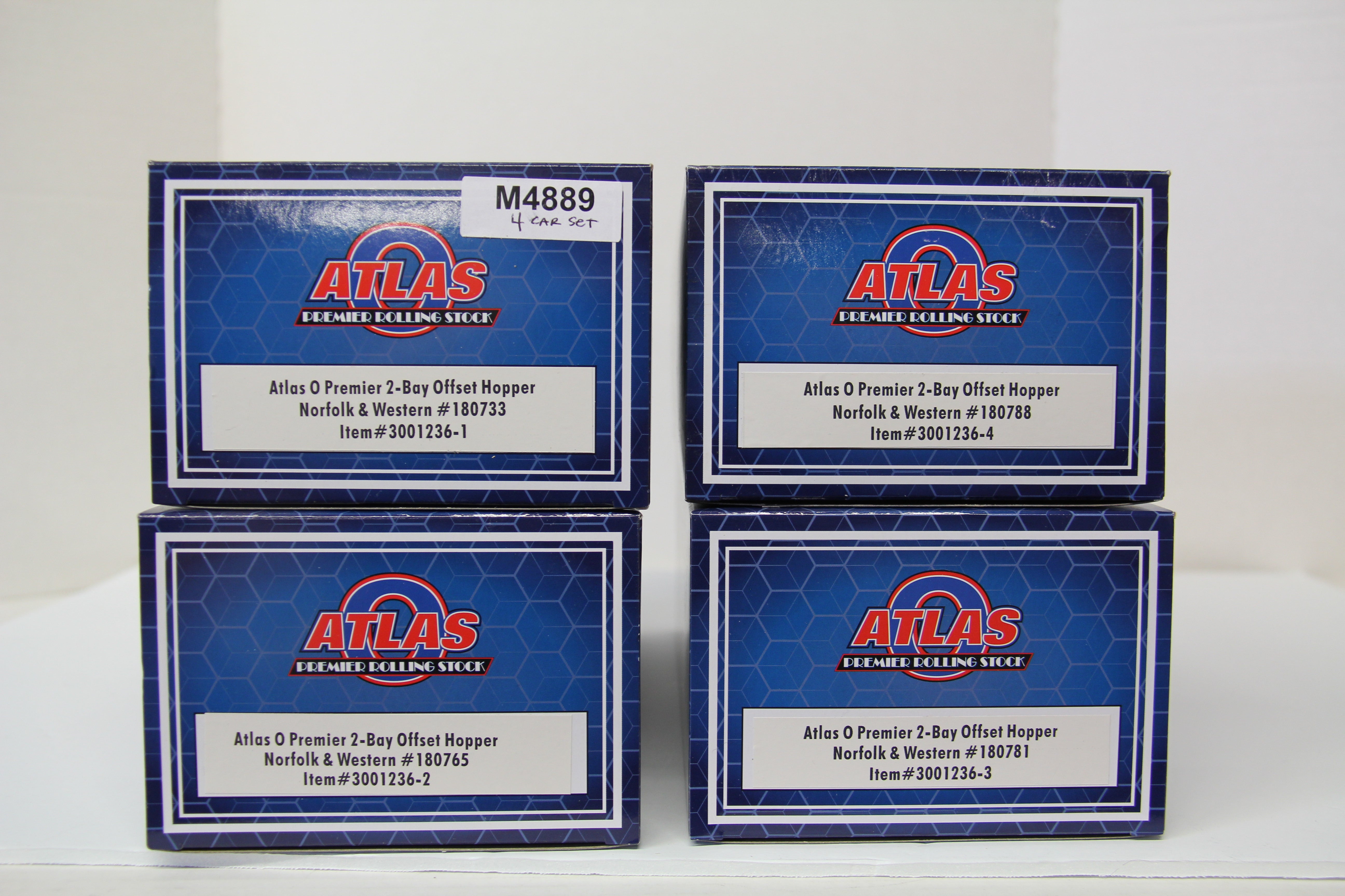 Atlas #3001236-1,-2,-3,-4 Norfolk & Western 2-Bay Offset Hopper-4 Car Set-Second hand-M4889