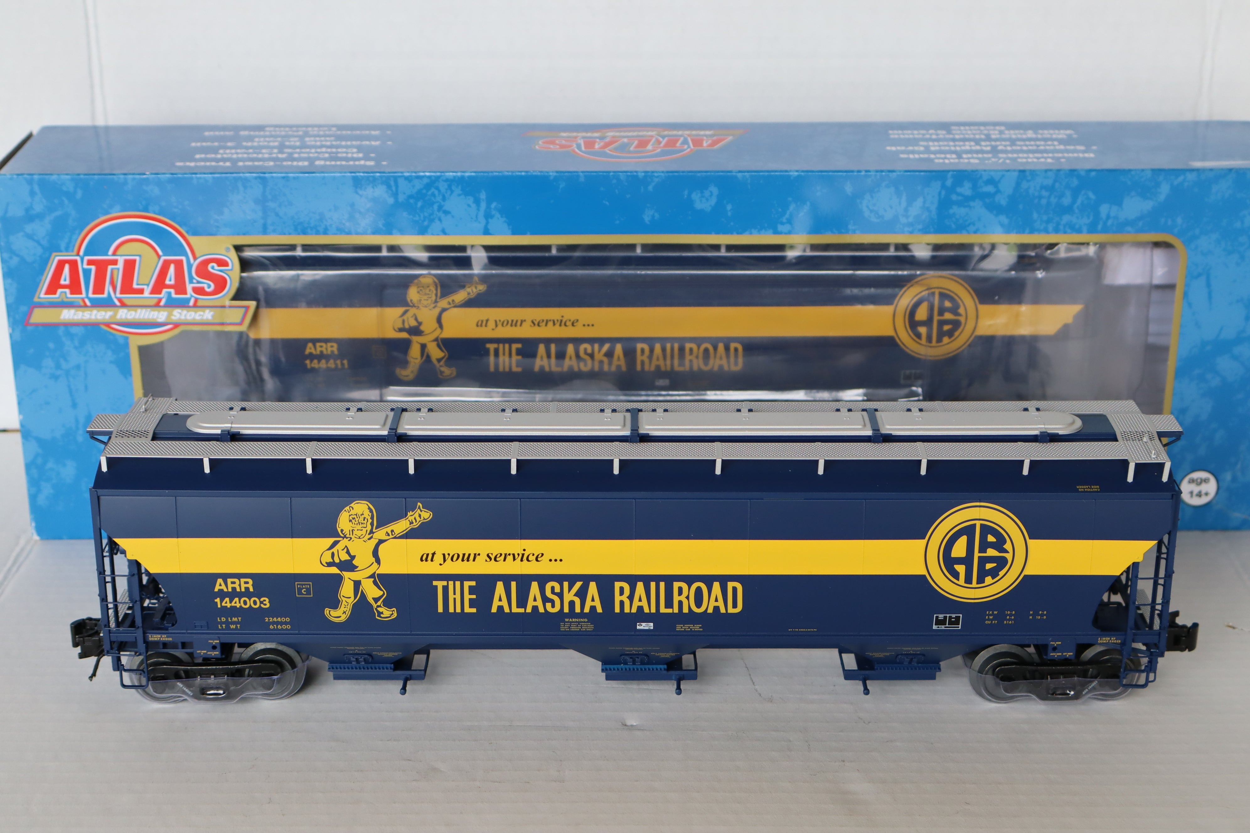 Atlas #3001134-1 & 3001134-3 Alaska Railroad Trinity 5161 Covered Hopper 2 Set-Second hand-M8161