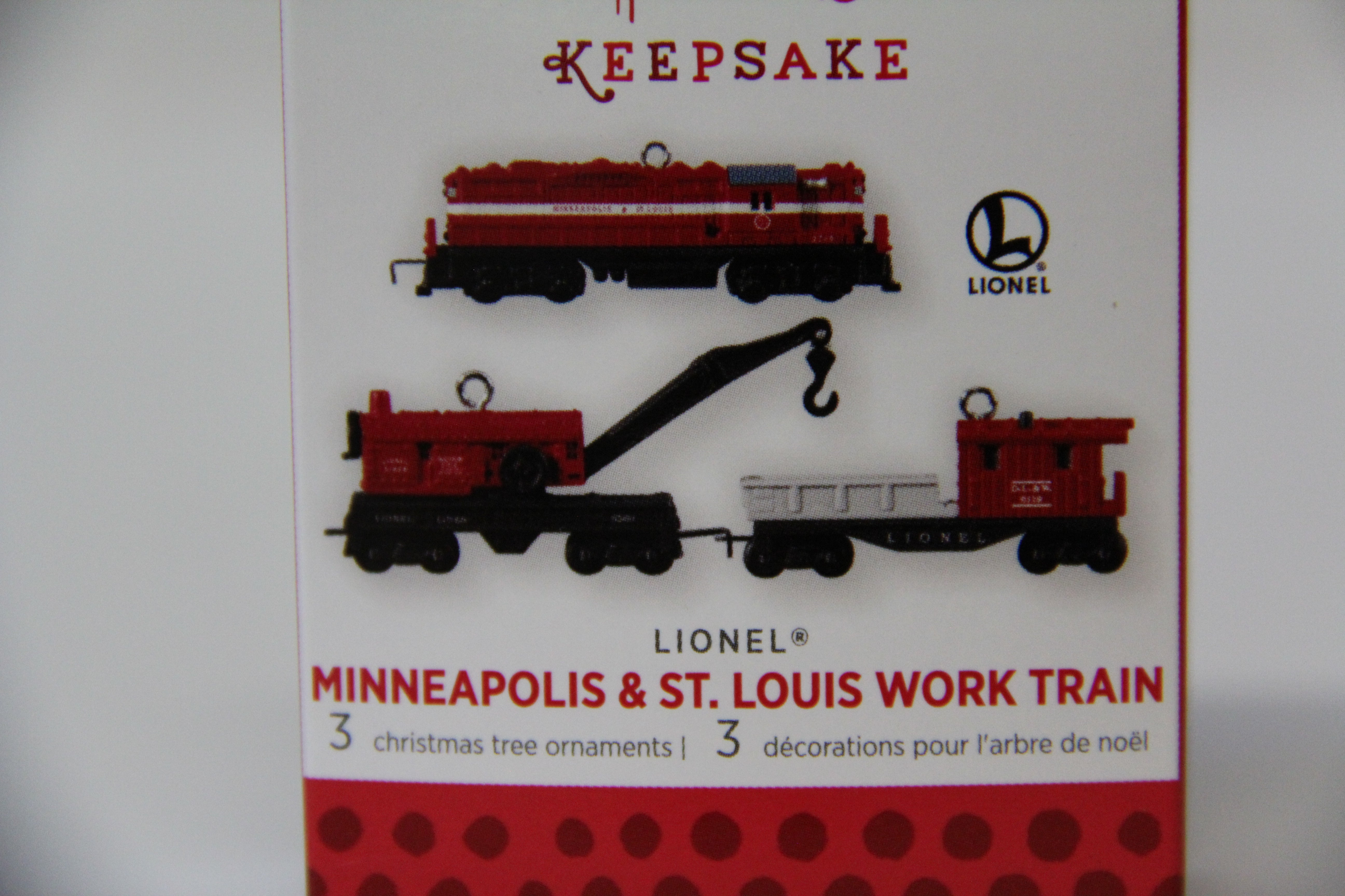 Lionel Hallmark Ornament 2013 Minneapolis & St Louis work Train-Second hand-M4928