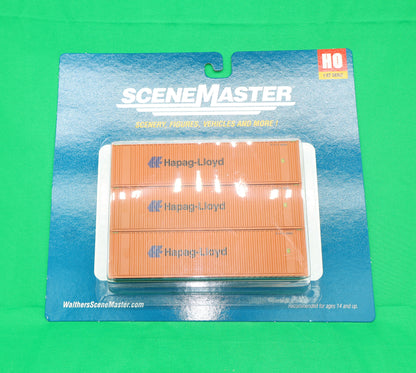 Walthers HO 949-18202 - SceneMaster - 40' Hi Cube Corrugated Container "Hapag-Lloyd" w/ Flat Roof (3 Pack)