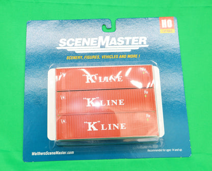 Walthers HO 949-18204 - SceneMaster - 40' Hi Cube Corrugated Container "K-Line" w/ Flat Roof (3 Pack)