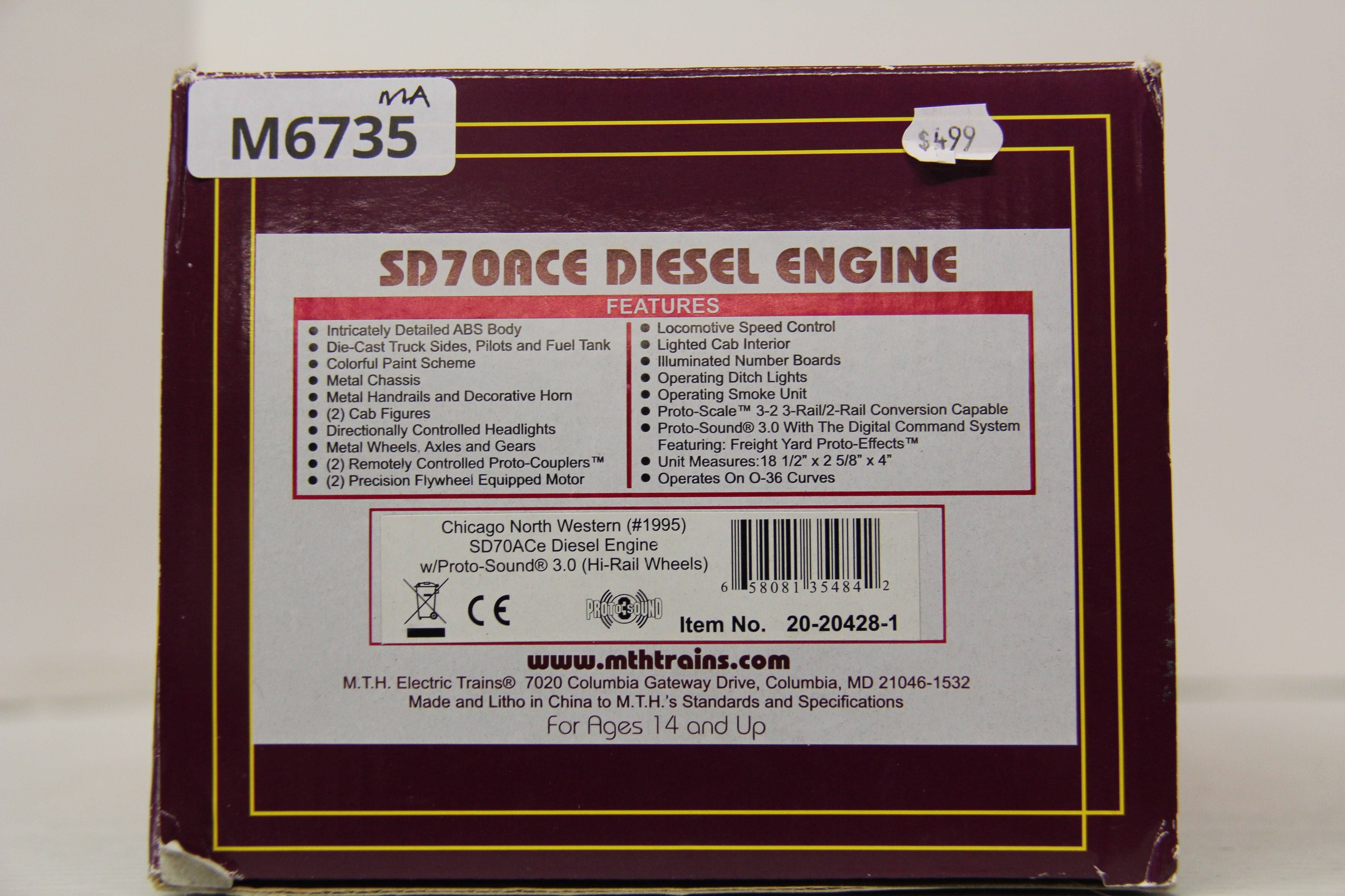 MTH 20-20428-1 Chicago North Western SD70ACe Diesel Engine-Second hand-M6735