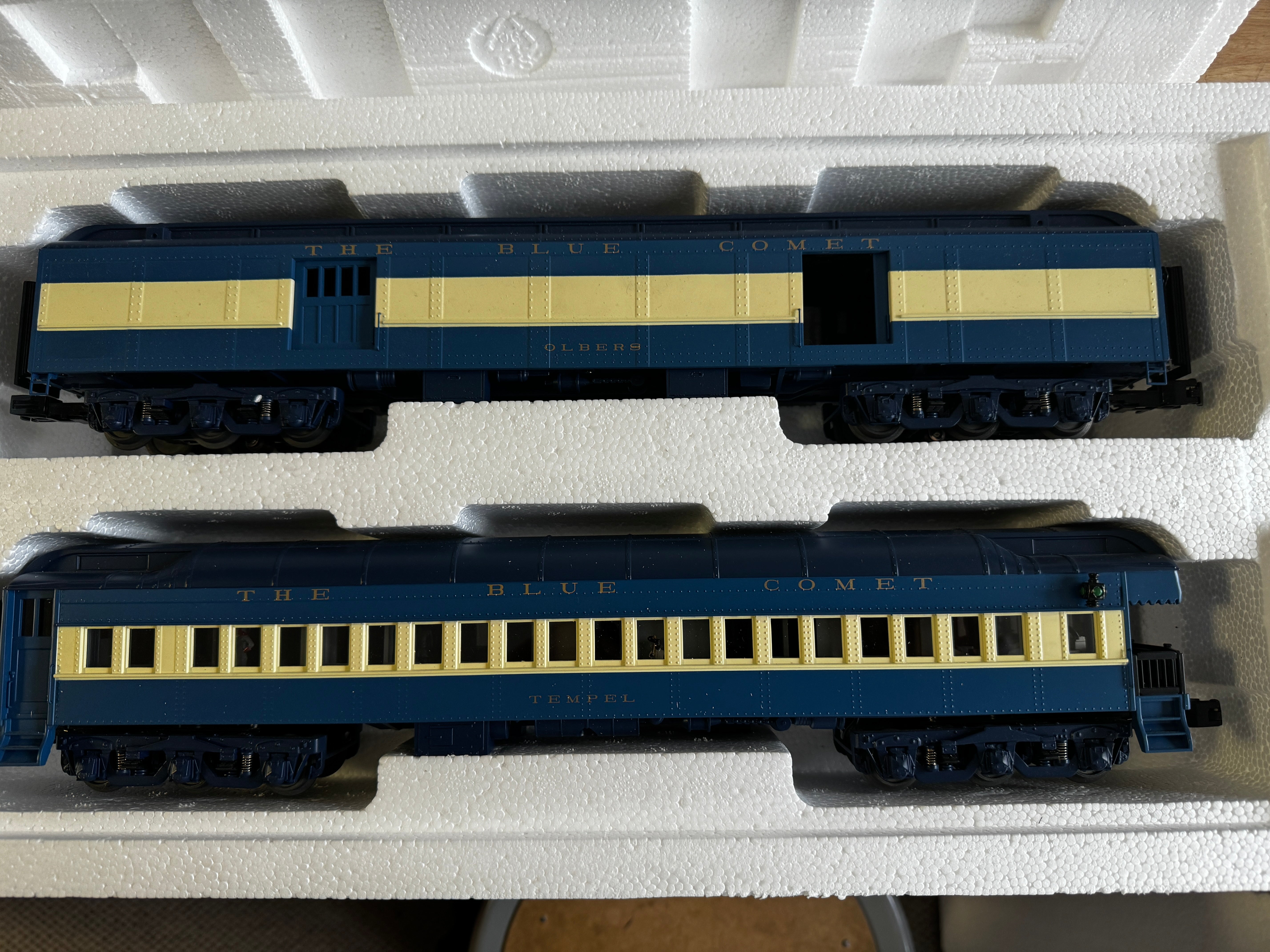 MTH 20-3259B Jersey Central (Blue Comet) 2-Car 70' Madison Baggage/Observation Passenger Set-Second hand-M3189