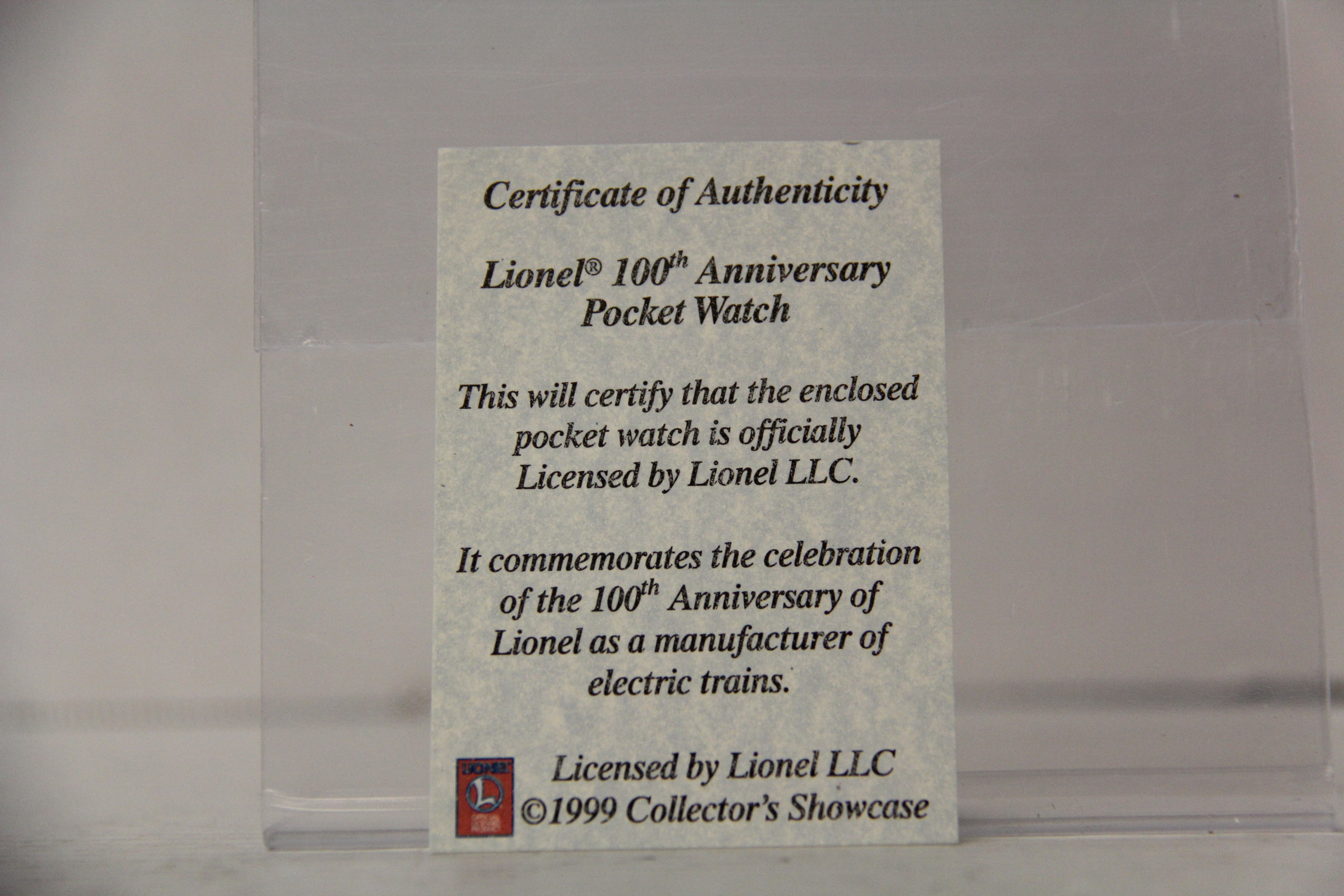 1999 "100 Years of Lionel" Pocket Watch & Collector's Tin -Second hand-M6766