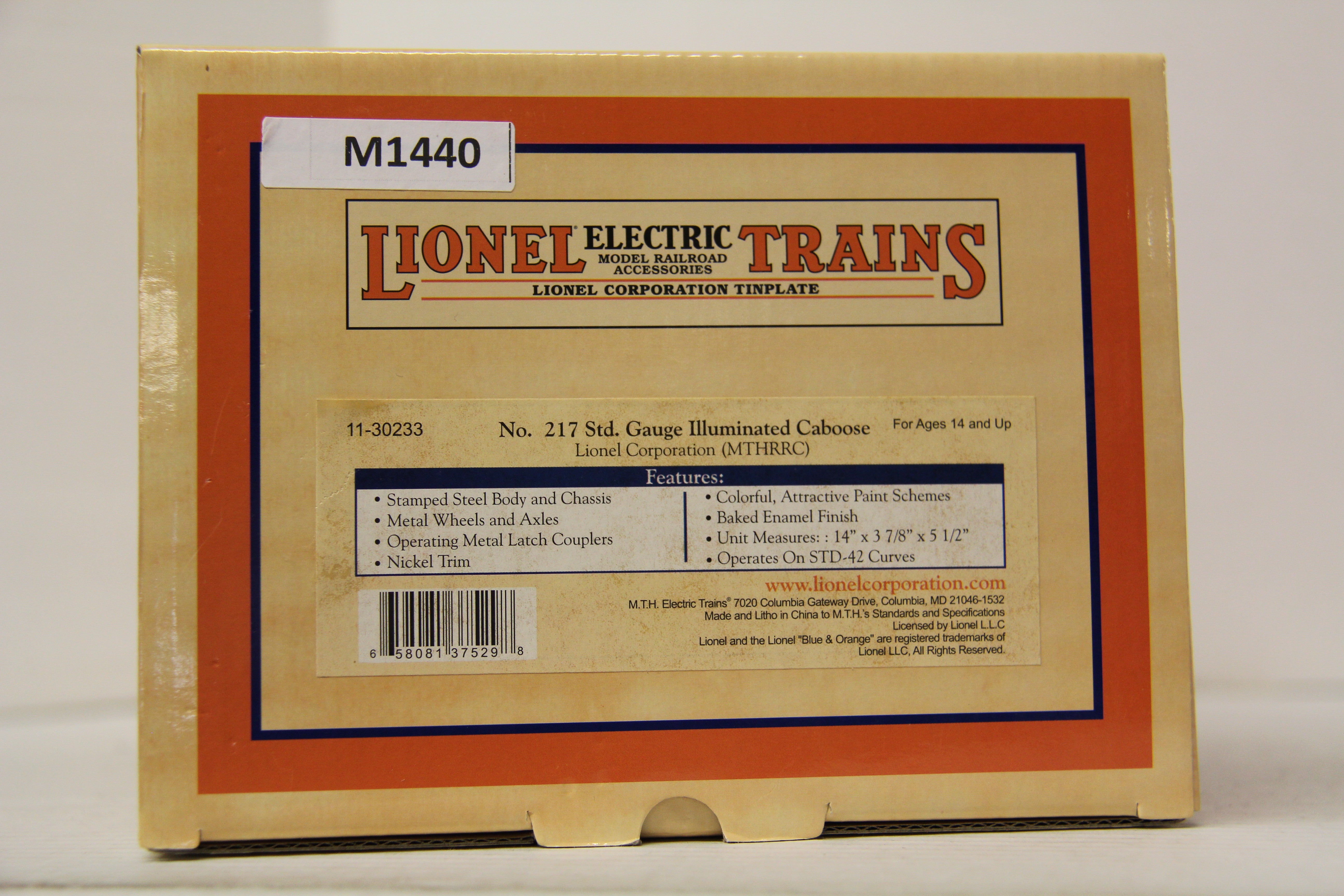 MTH 11-30233 Lionel No. 217 Standard Gauge Illuminated Caboose (MTHRRC)-Second hand-M1440