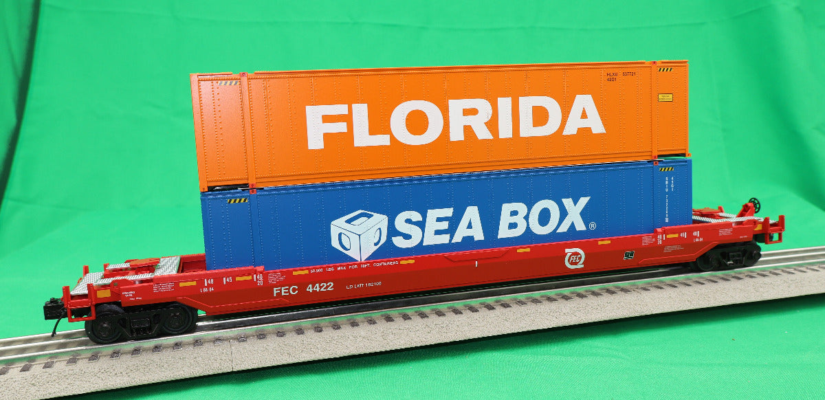 MTH 20-92439 - Premier - Husky Stack Car "Florida East Coast" (4-Car) w/ Florida Containers - Custom Run for MrMuffin'sTrains