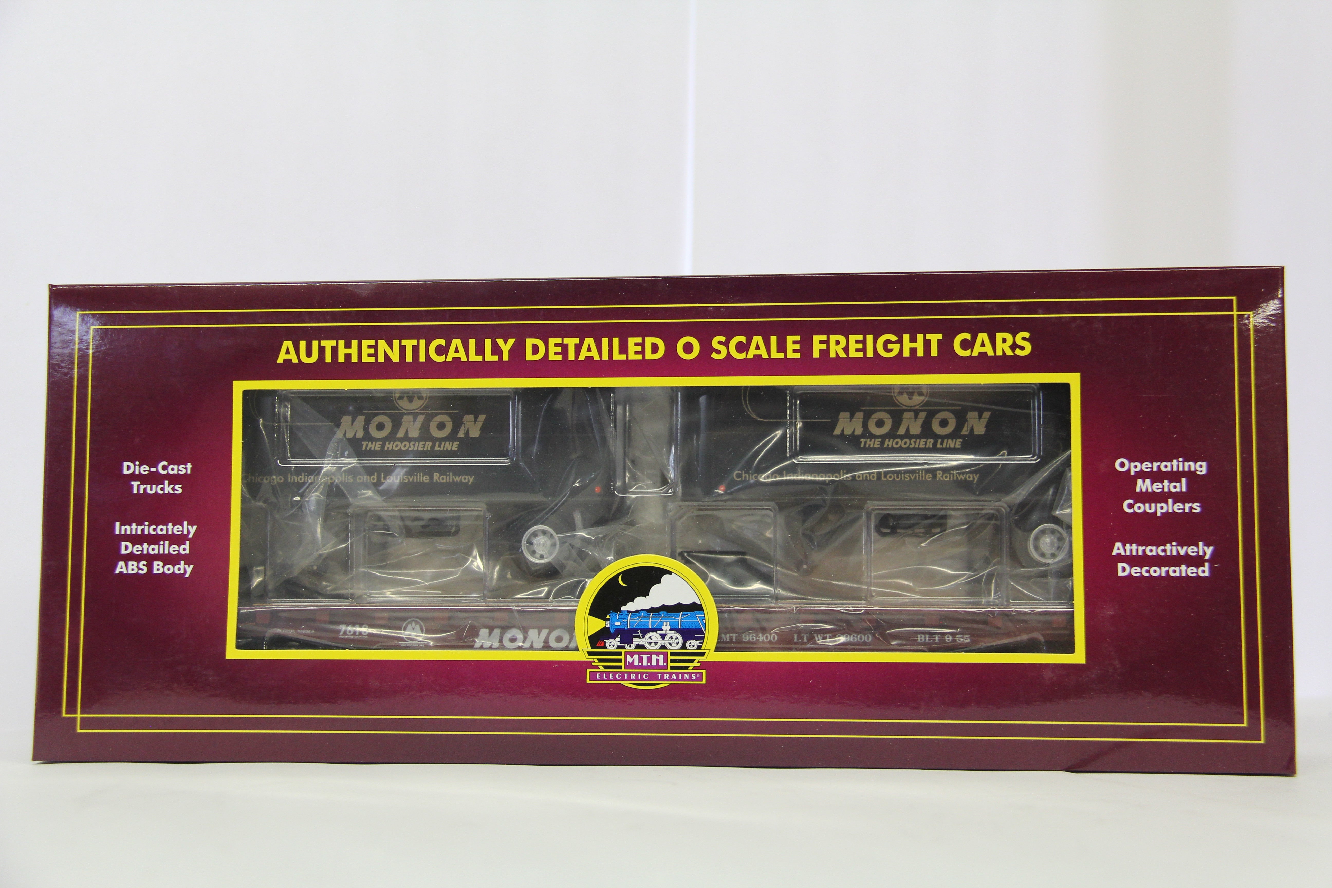 MTH 20-95519 Monon #7618 Flat Car w/ 2 PUP Trailers-Second hand-M6781