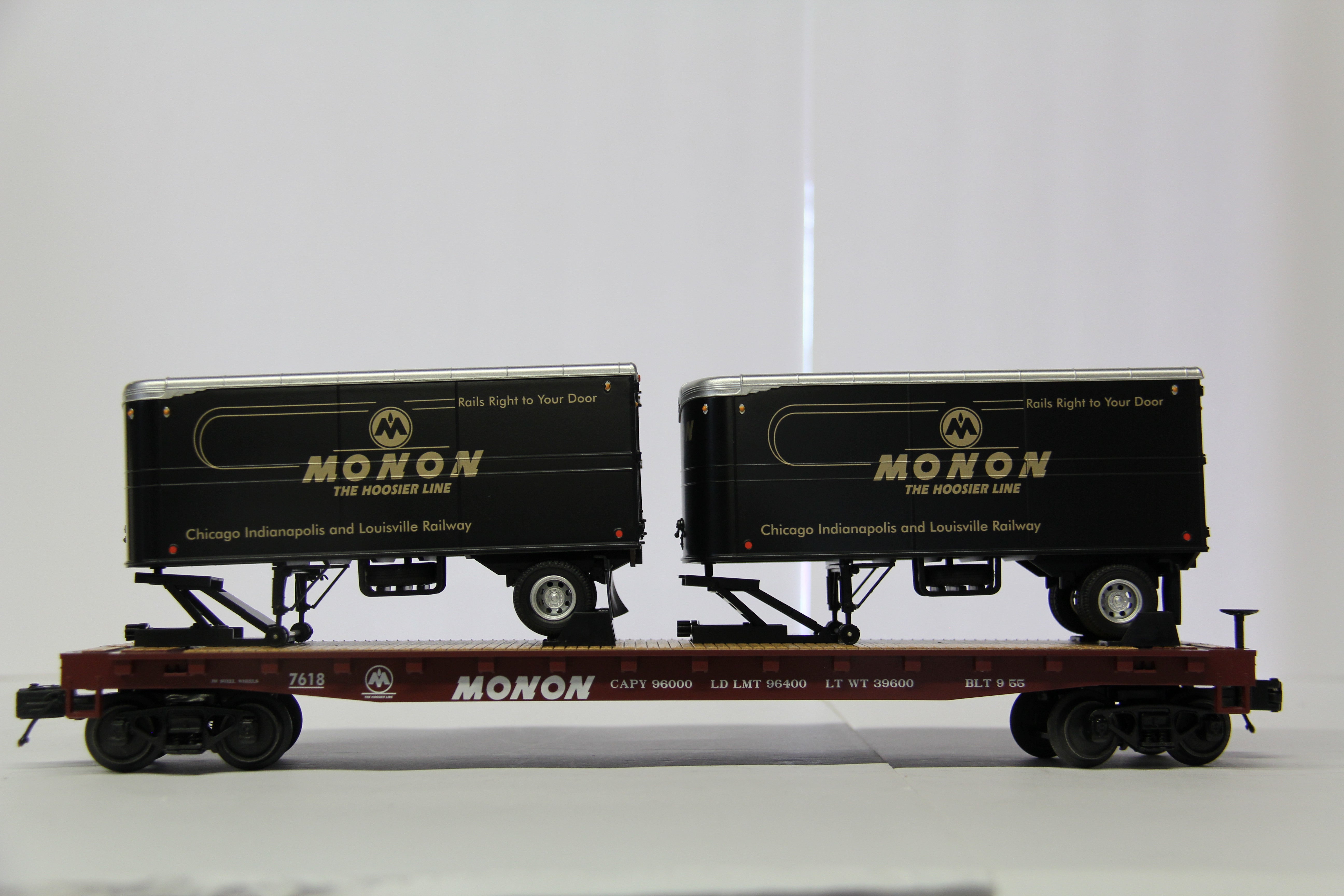 MTH 20-95519 Monon #7618 Flat Car w/ 2 PUP Trailers-Second hand-M6781