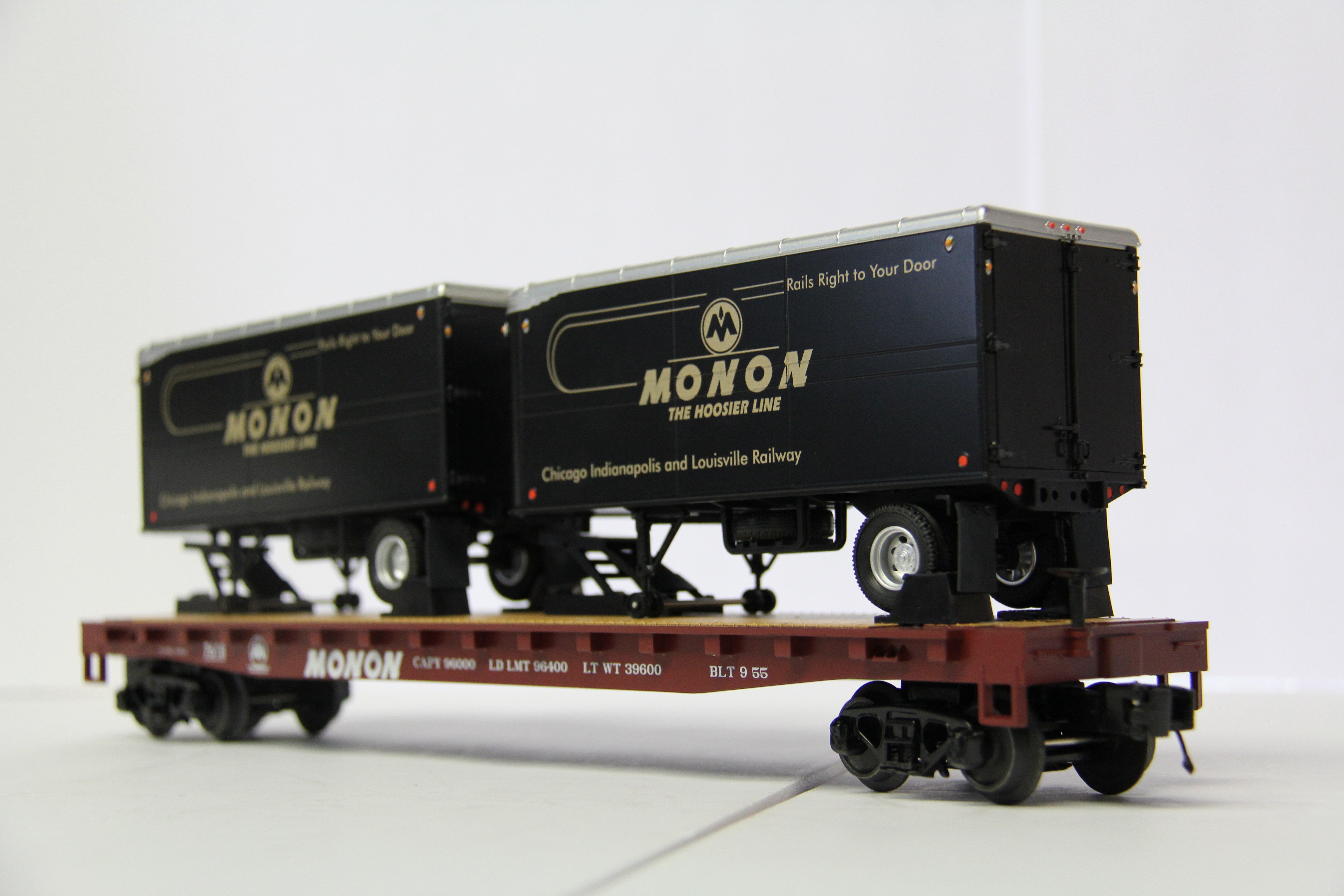 MTH 20-95519 Monon #7618 Flat Car w/ 2 PUP Trailers-Second hand-M6781