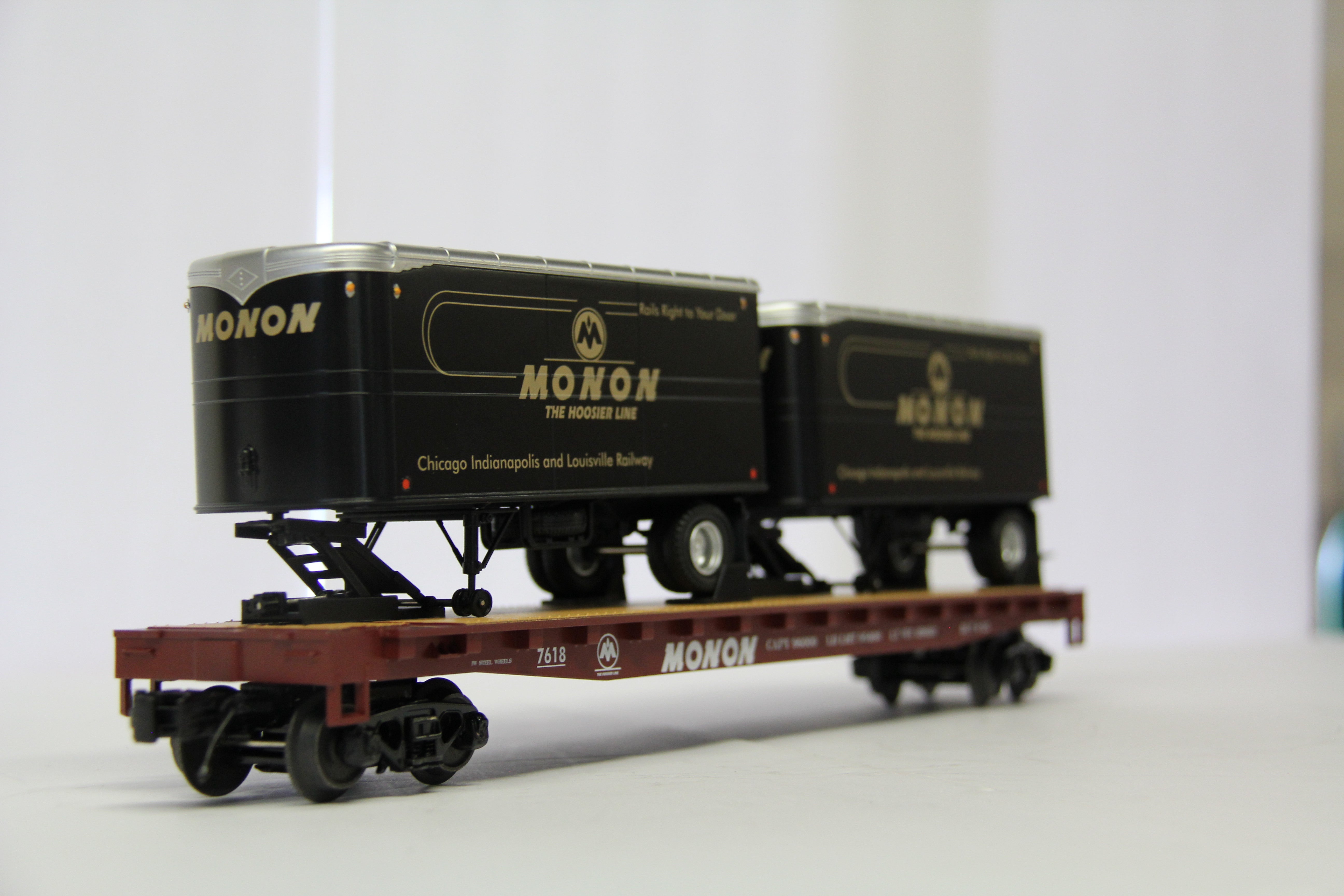 MTH 20-95519 Monon #7618 Flat Car w/ 2 PUP Trailers-Second hand-M6781