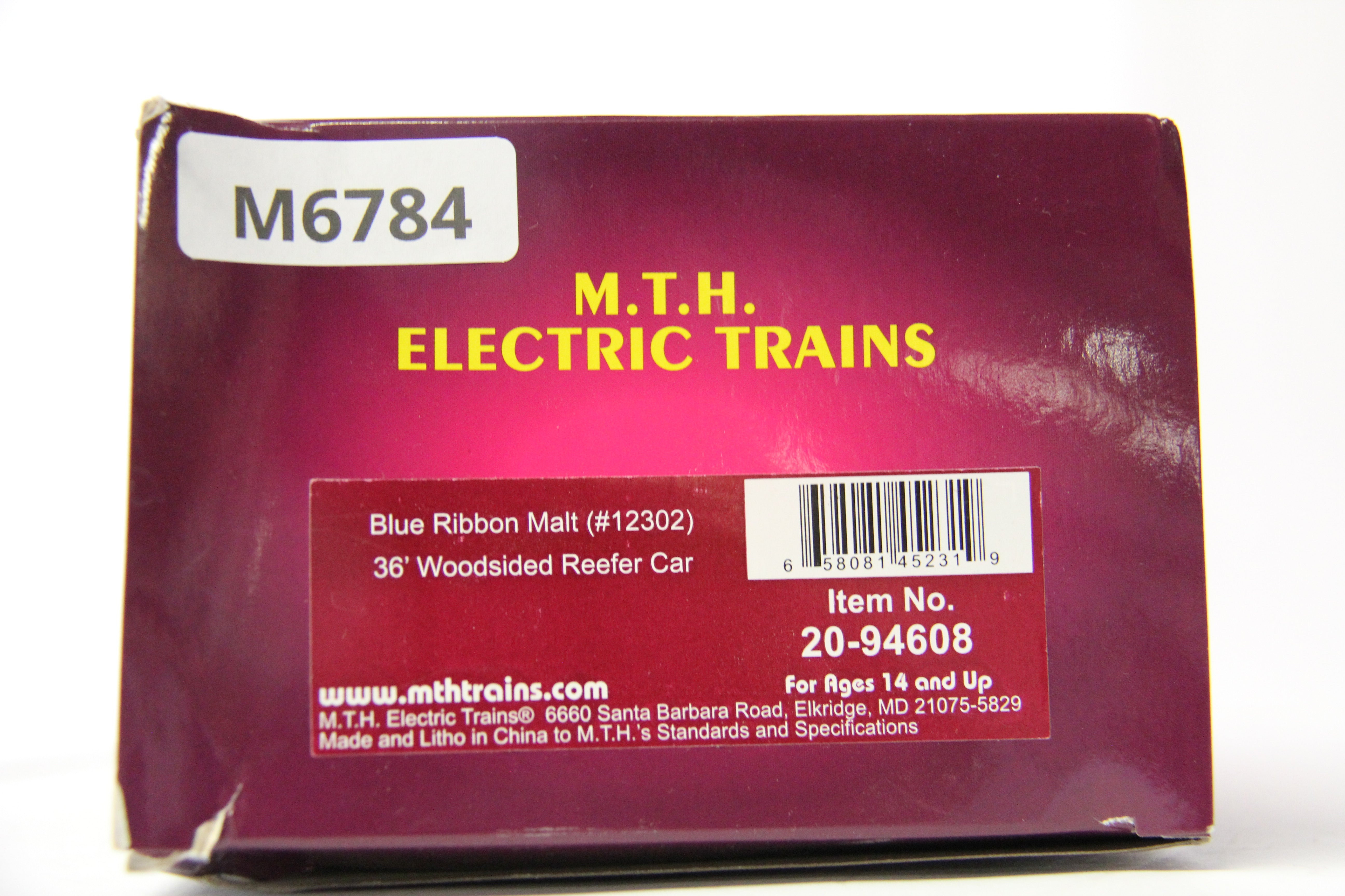 MTH 20-94608 Blue Ribbon Malt #12302- 36' Woodsided Reefer Car-Second hand-M6784