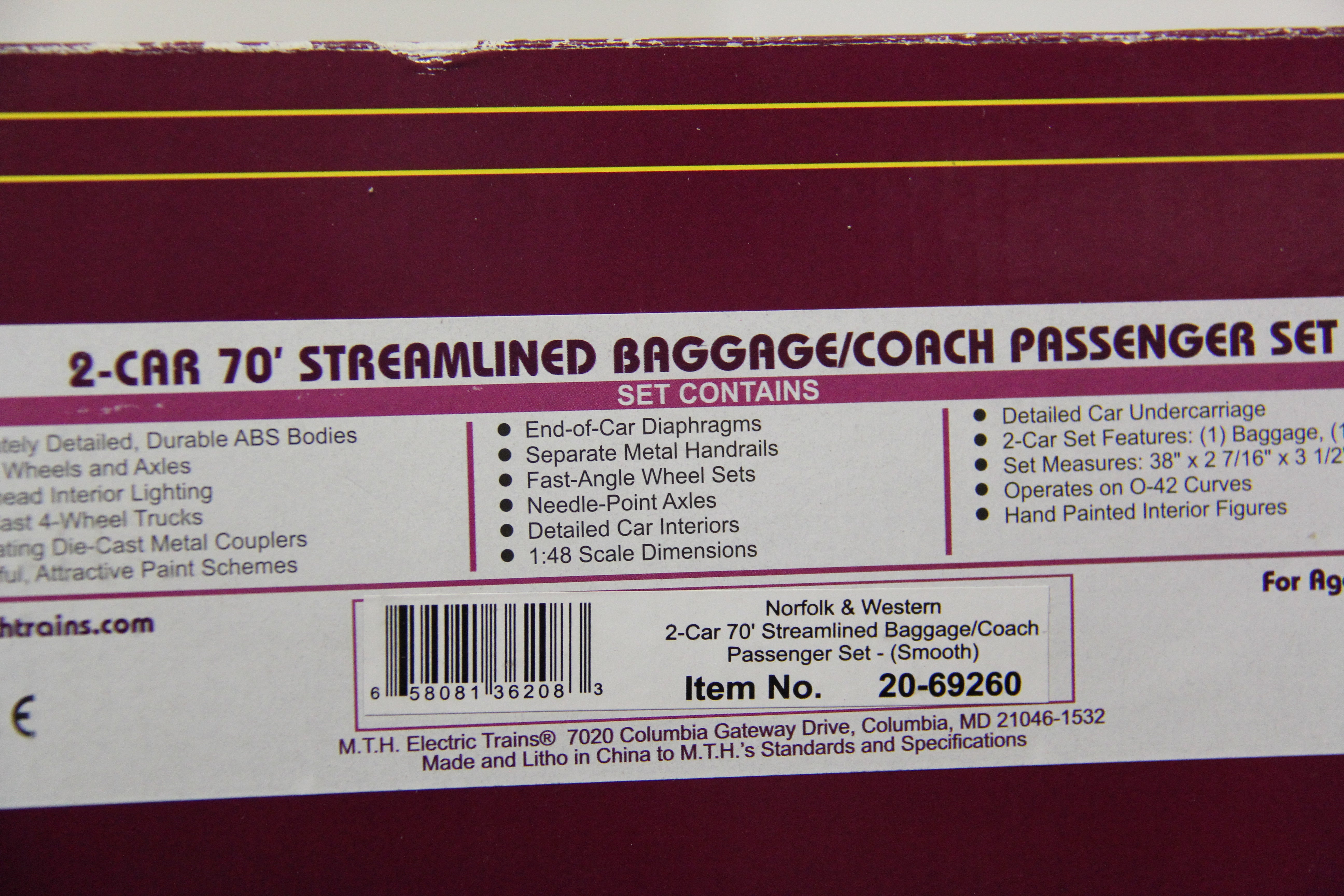 MTH 20-69260 - 70' Streamlined Baggage/Coach Passenger Set "Norfolk & Western" (2-Car)-Second hand-M5048