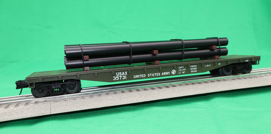 Atlas O 3001887 - Trainman - 52'6" Flat Car "U.S. Army Transportation Corps" (USAX) w/ Pipe Load