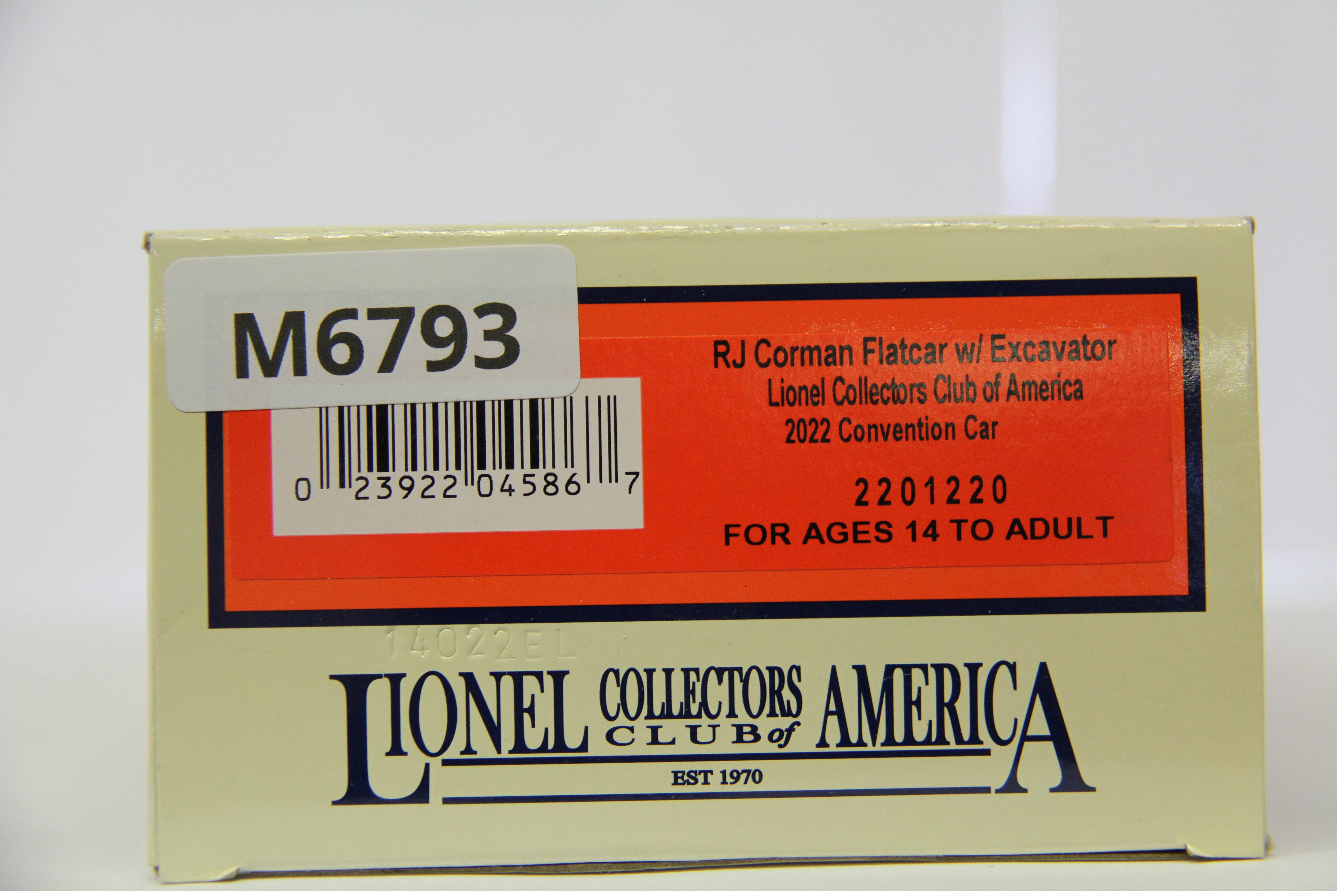 Lionel 2201220 RJ Corman Flatcar w/ Excavator LCCA 2022 Convention Car-Second hand-M6793