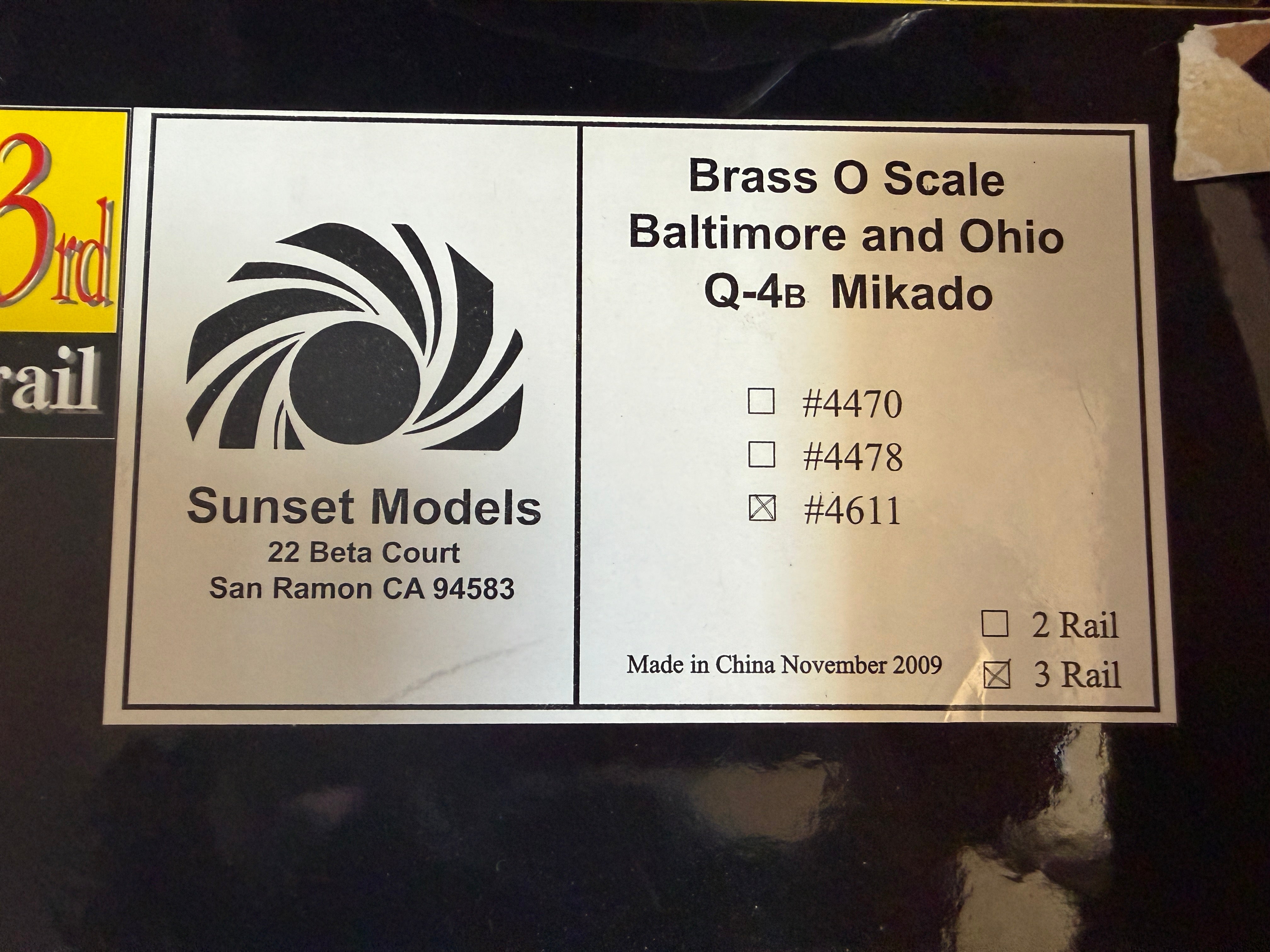 Sunset Models - 3rd Rail - Brass O Scale Baltimore & Ohio Q-4a Mikado