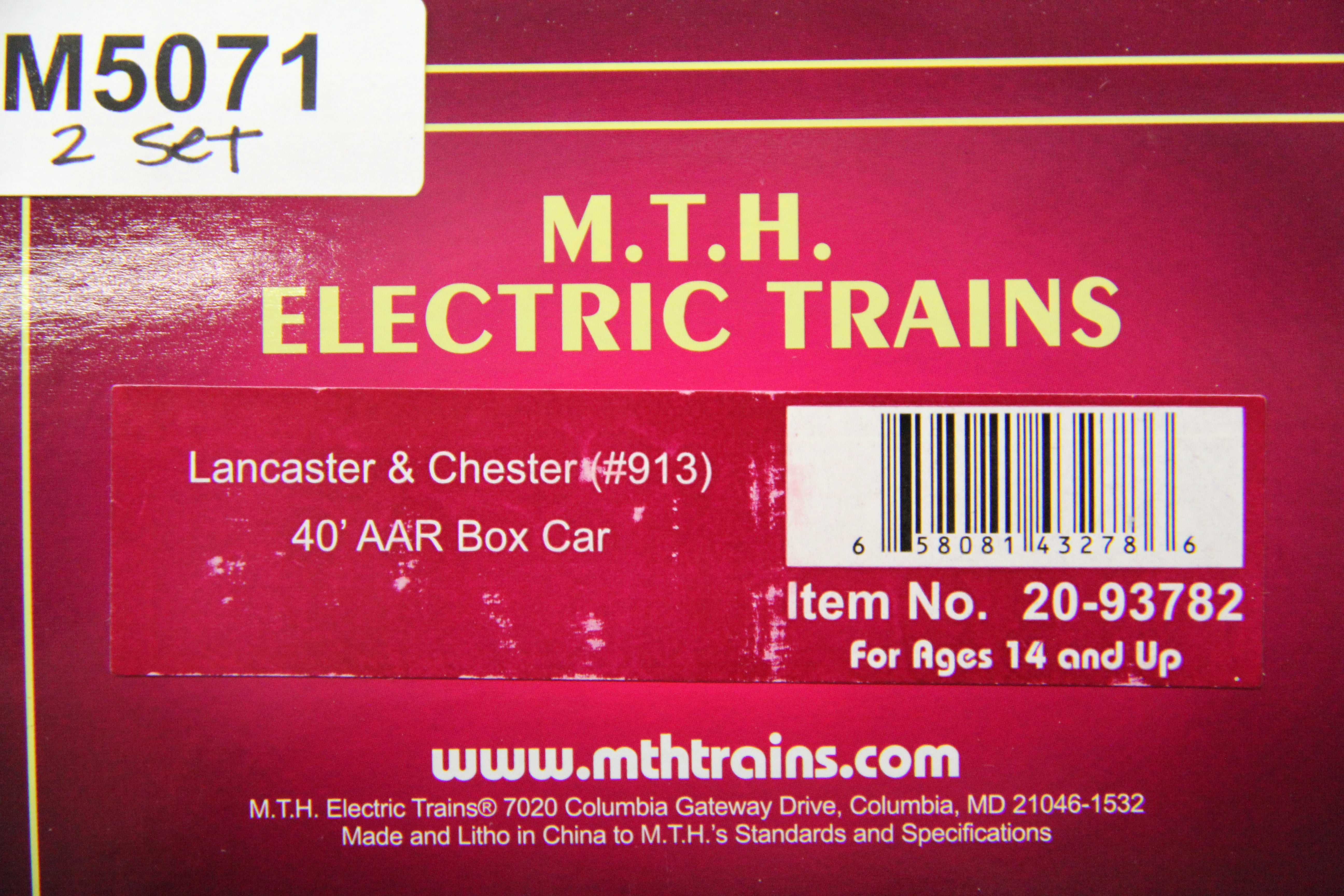 MTH 20-93782 -40' AAR Box Car "Lancaster & Chester"-2 Car Set-Second hand-M5071