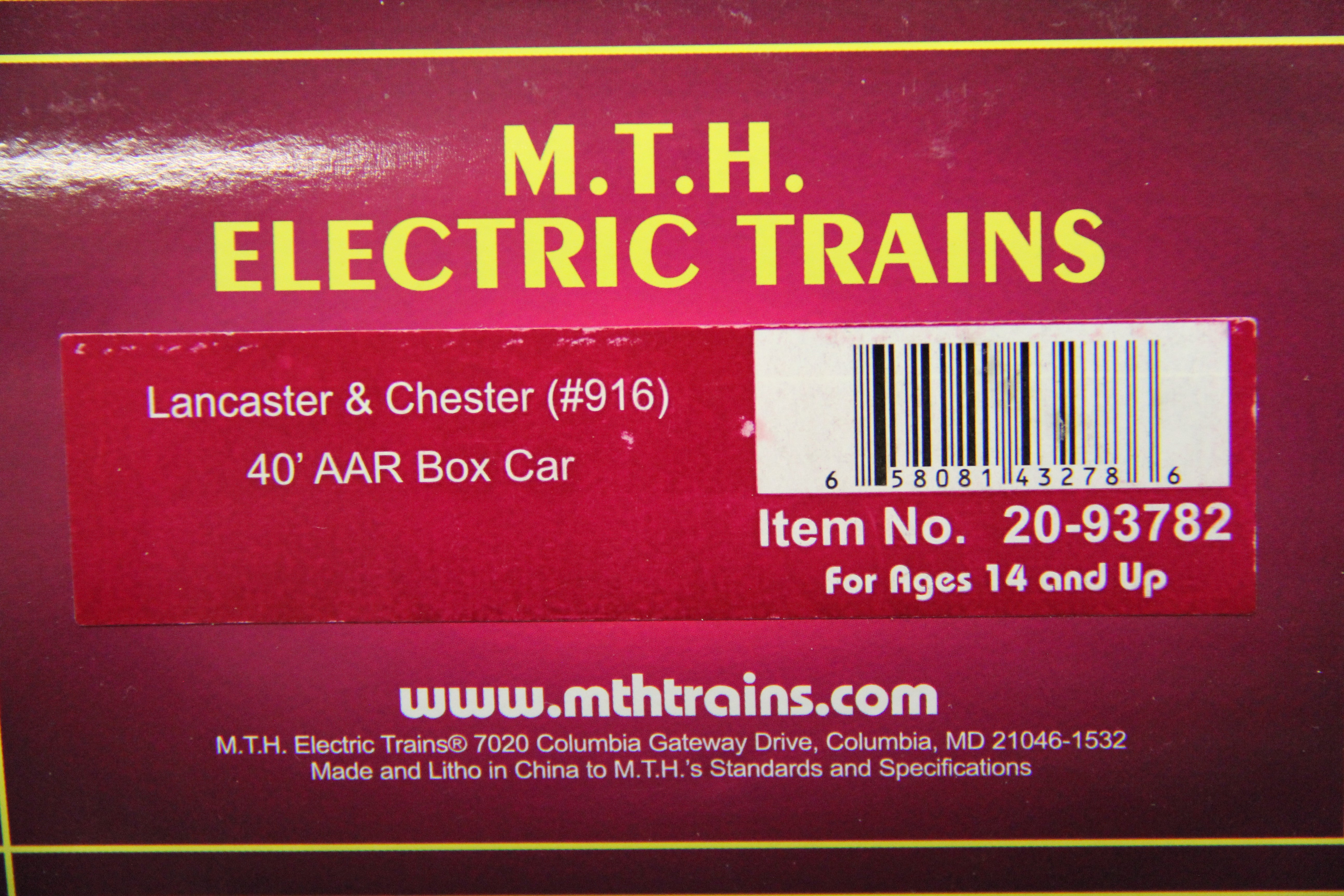 MTH 20-93782 -40' AAR Box Car "Lancaster & Chester"-2 Car Set-Second hand-M5071