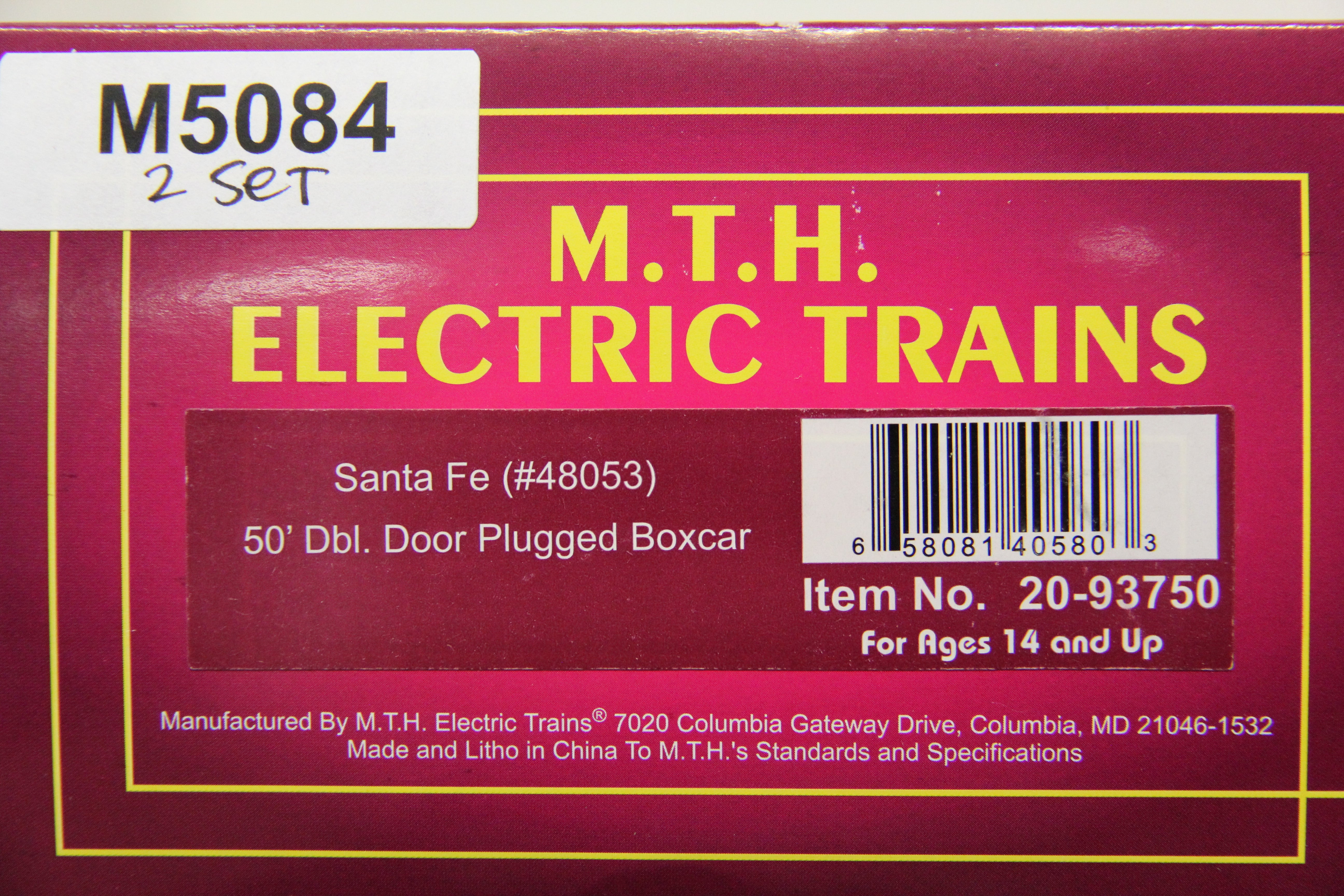 MTH 20-93750 Santa Fe 50' Dbl. Door Plugged Boxcar-2 Car Set-Second hand-M5084