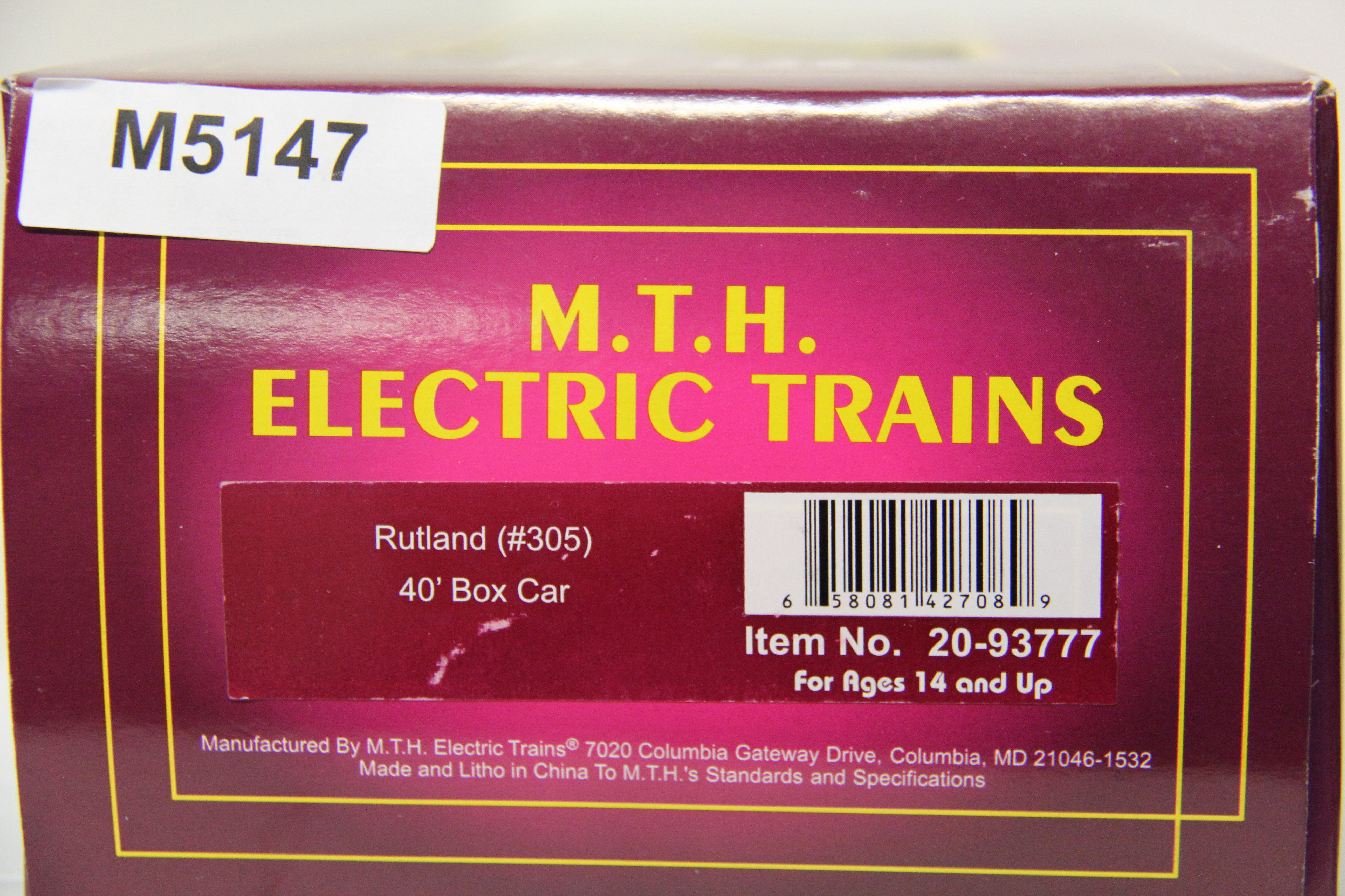 MTH 20-93777  Rutland 40' Box Car  #305-Second hand-M5147