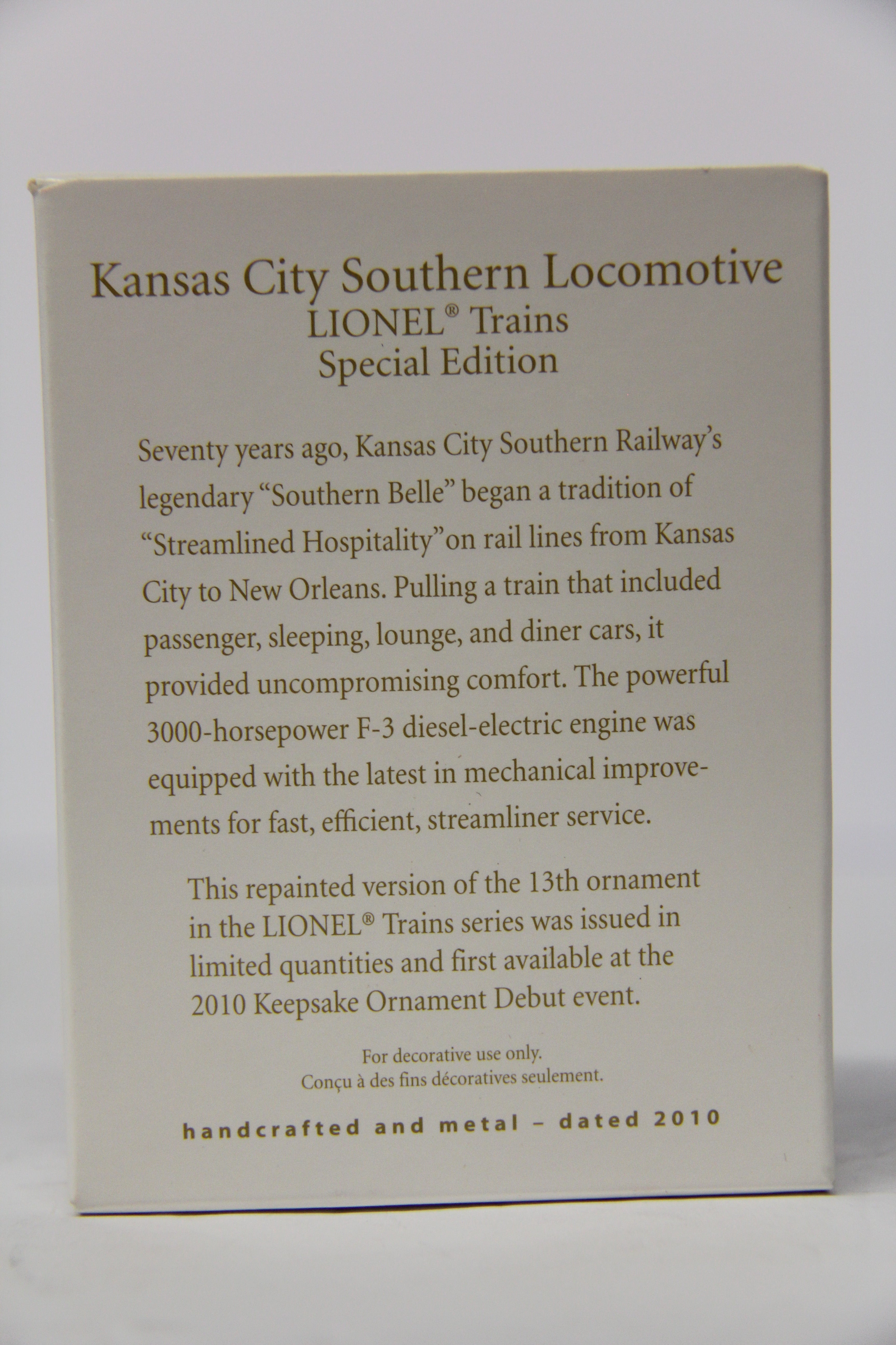 Hallmark Keepsake 2010 Kansas City Southern Locomotive Ornament-Second hand-M6809