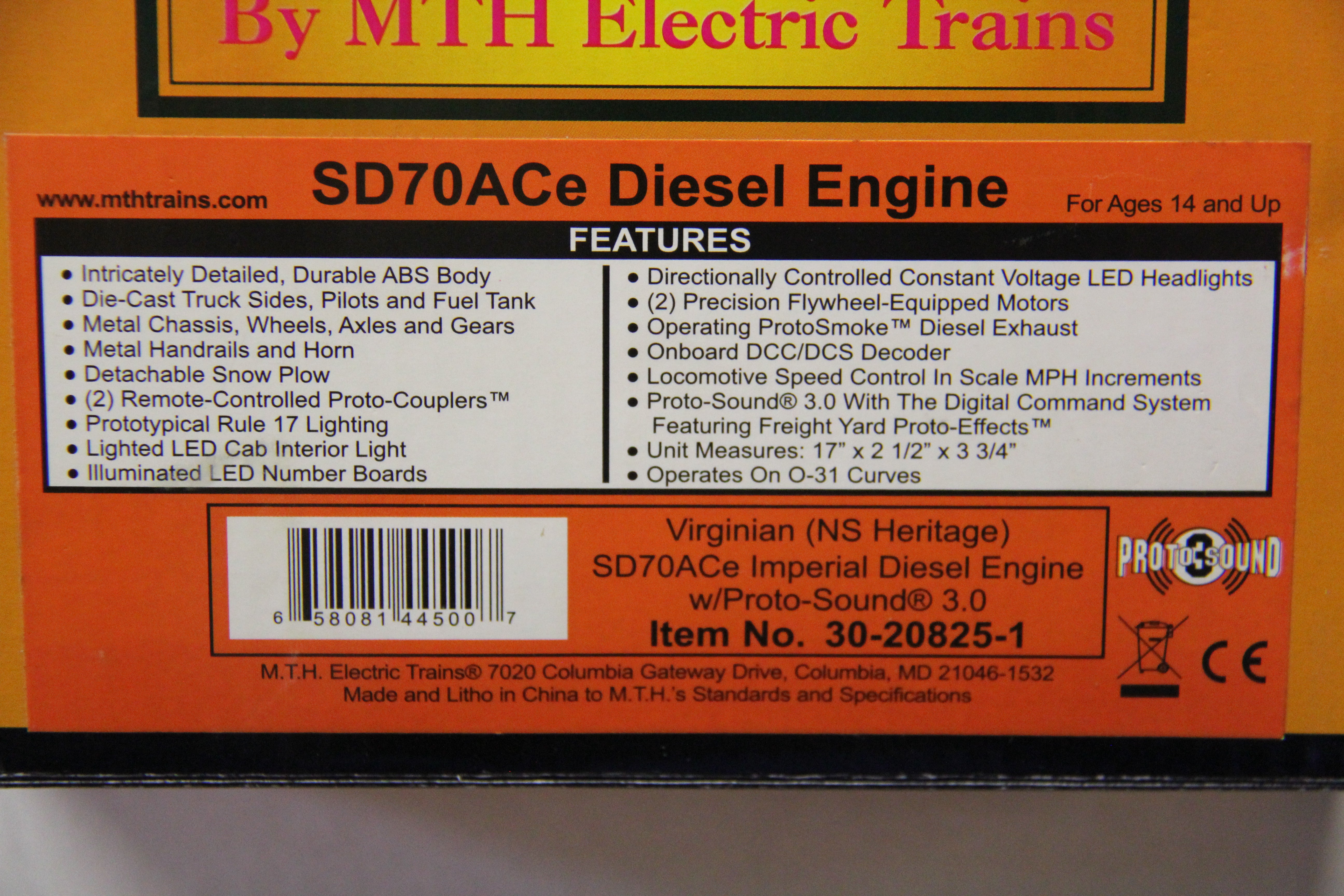 Rail King 30-20825-1 Virginian (NS Heritage) SD70ACe Imperial Diesel Engine-Second hand-M5161