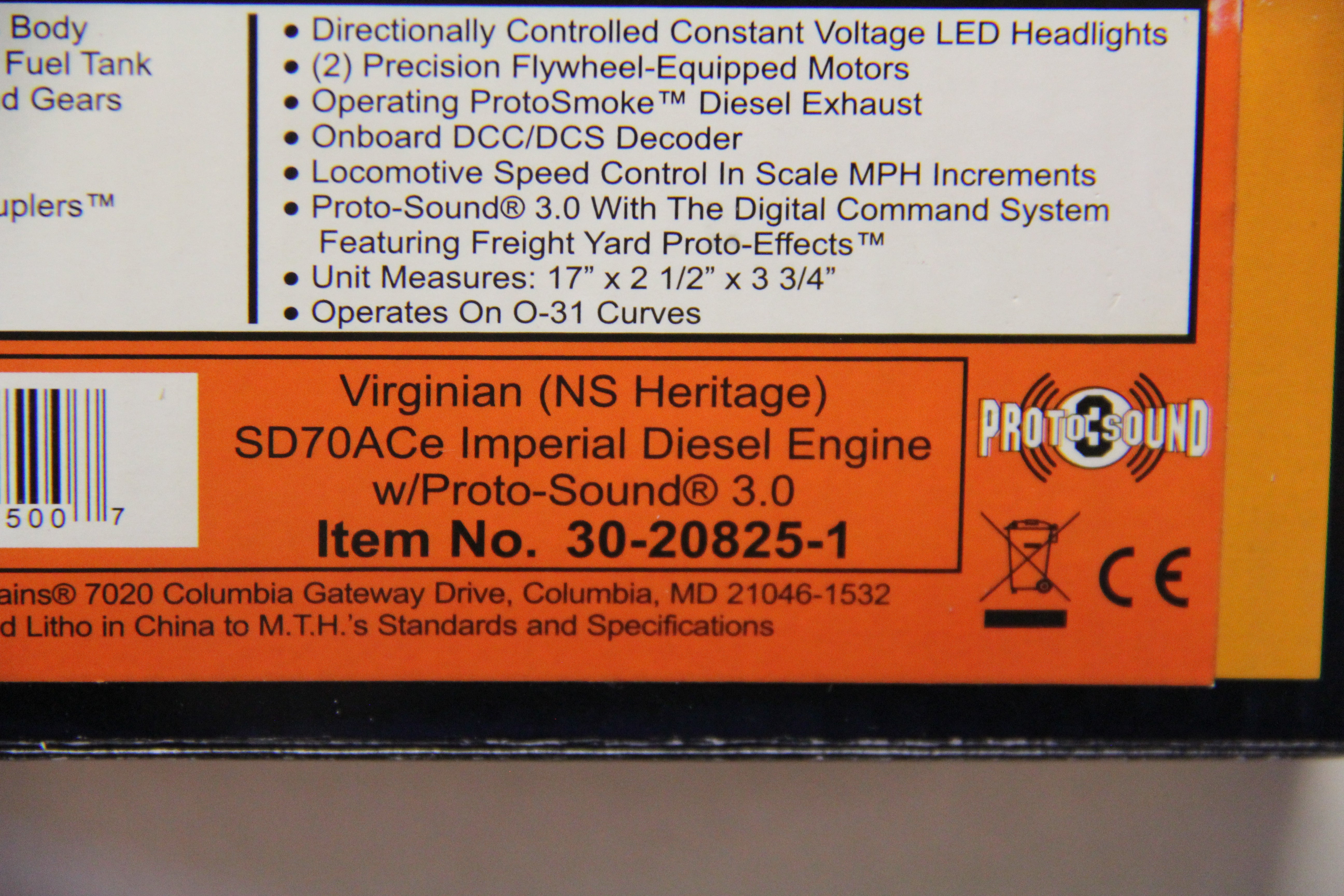 Rail King 30-20825-1 Virginian (NS Heritage) SD70ACe Imperial Diesel Engine-Second hand-M5161