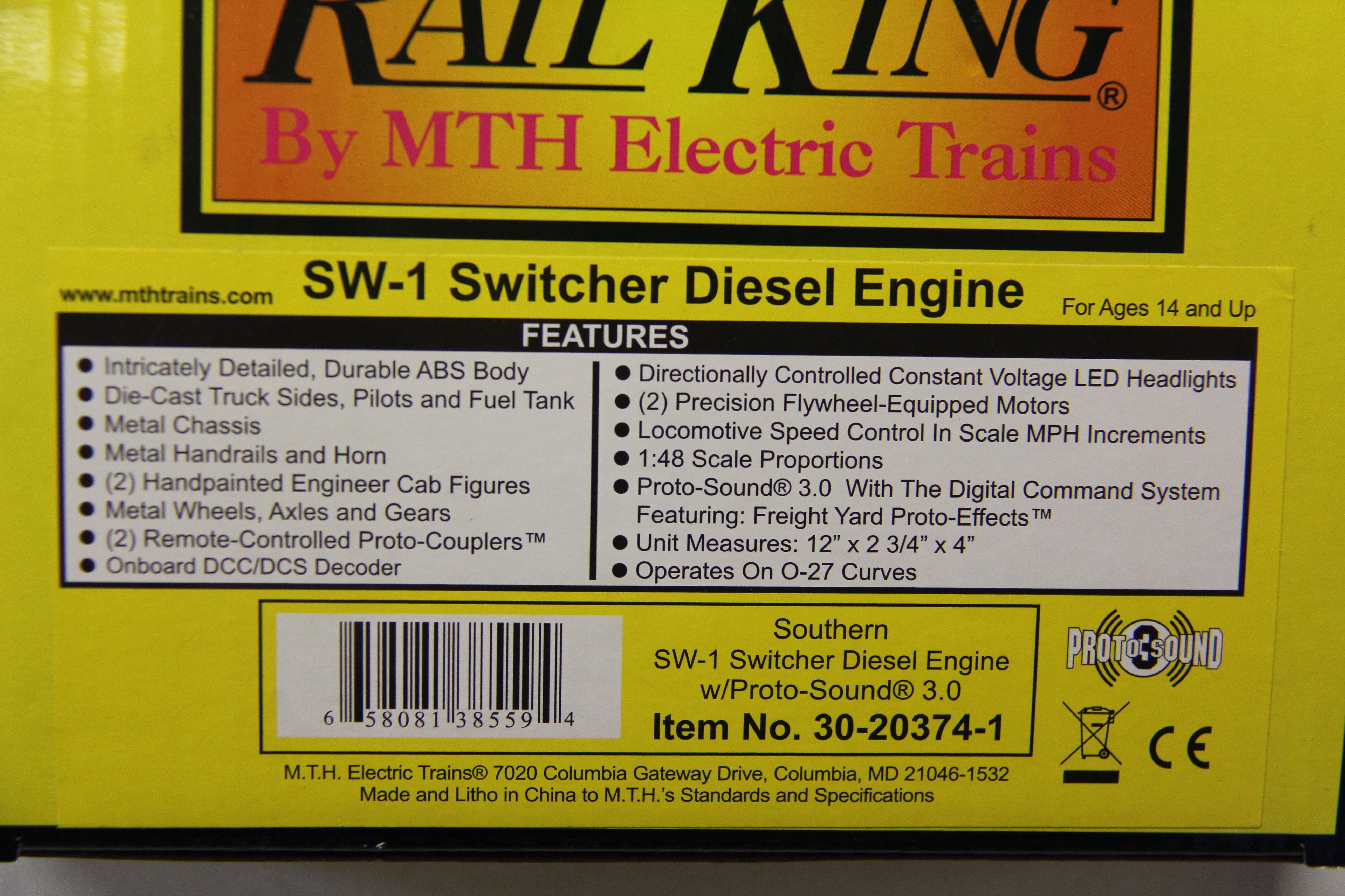 Rail King 30-20374-1 Southern SW-1 Switcher Diesel Engine-Second hand-M5162